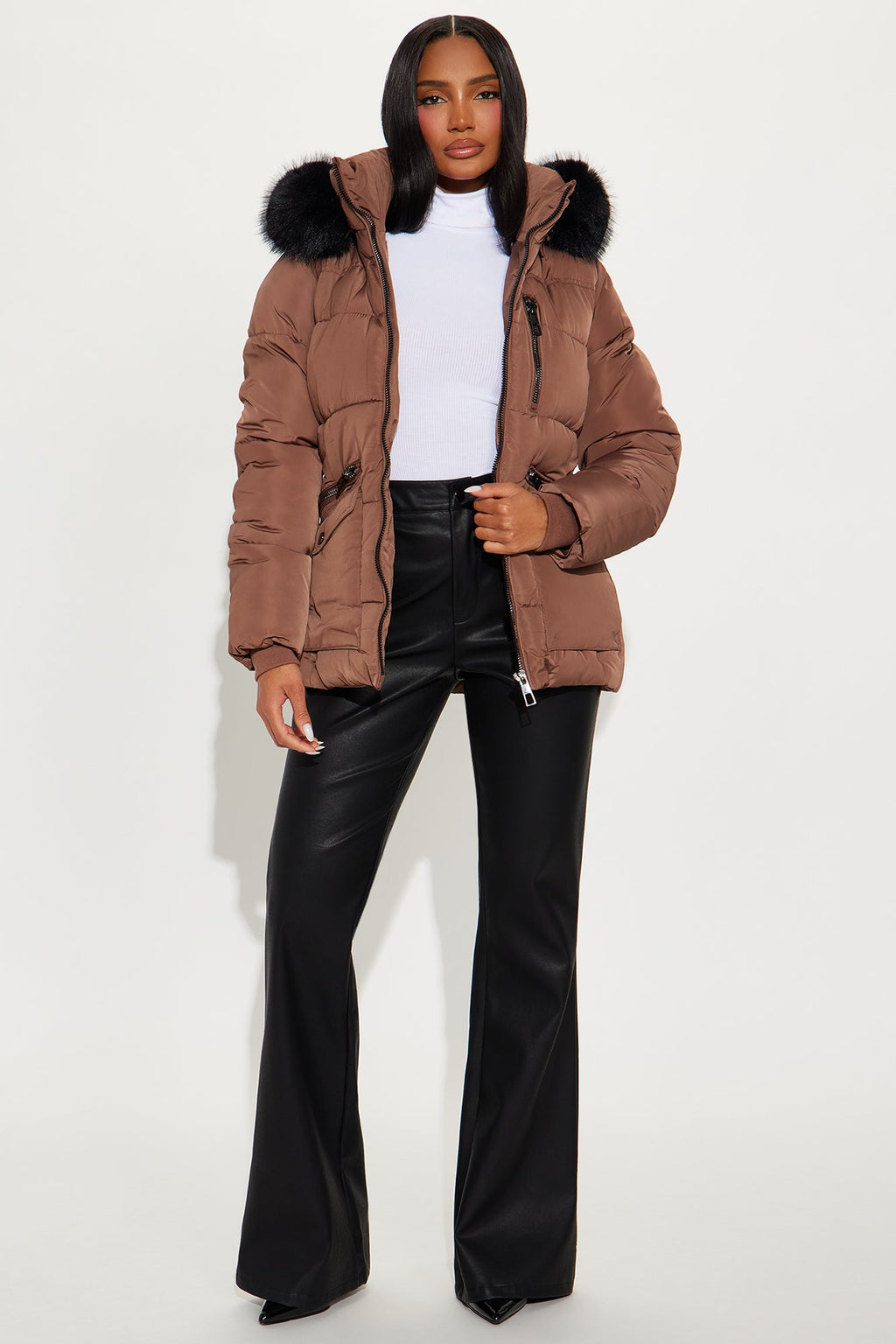 Trip To Aspen Fur Hooded Puffer Jacket - Bronze