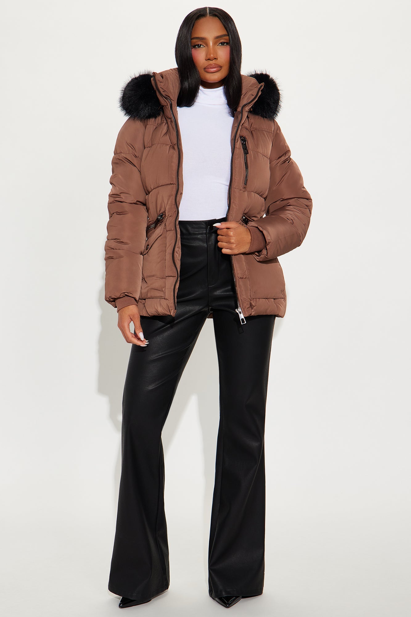 Trip To Aspen Fur Hooded Puffer Jacket - Bronze