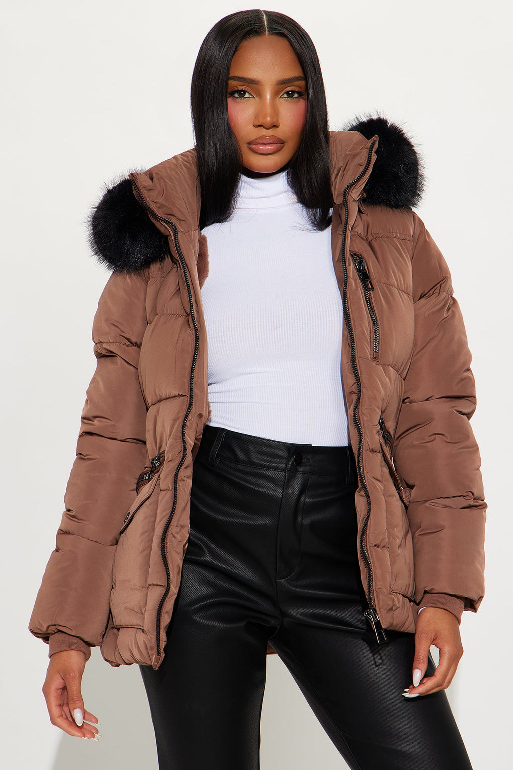 Trip To Aspen Fur Hooded Puffer Jacket - Bronze
