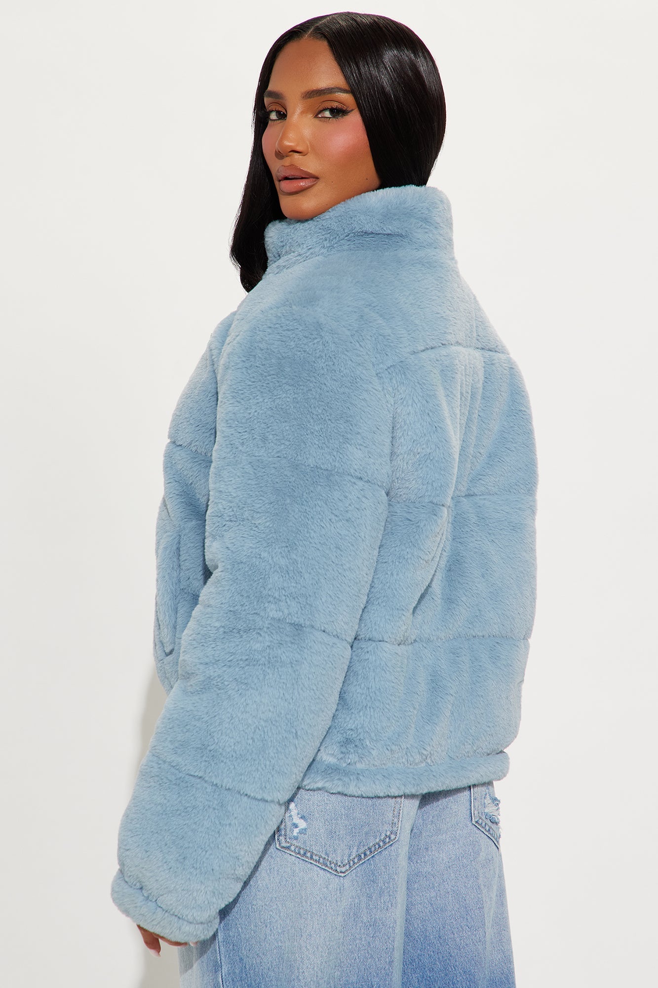 Elizabeth Faux Fur Jacket - Dusty Blue