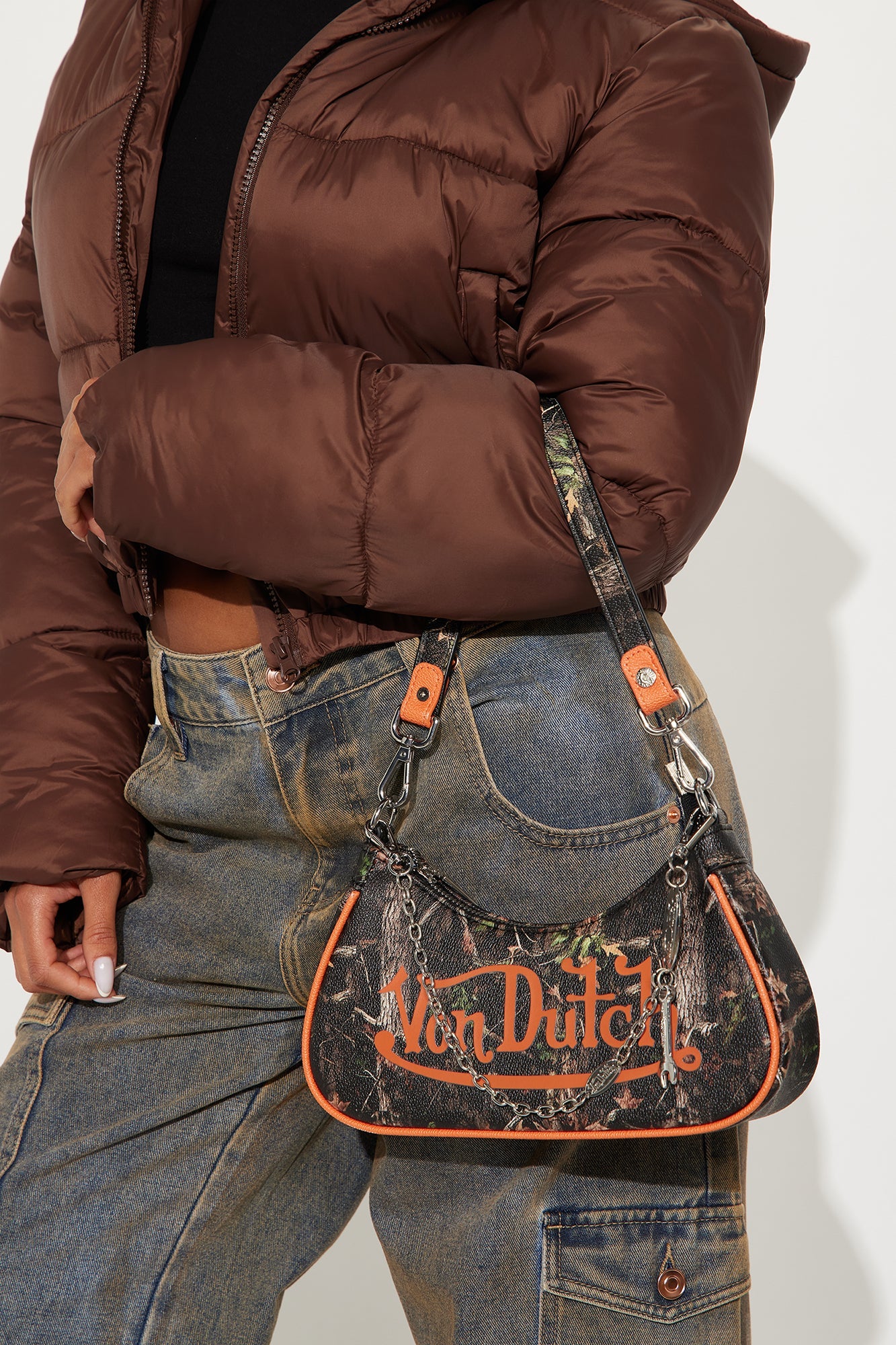 Hidden Heat Camouflage Faux Leather Von Dutch Shoulder Bag - Green/combo 