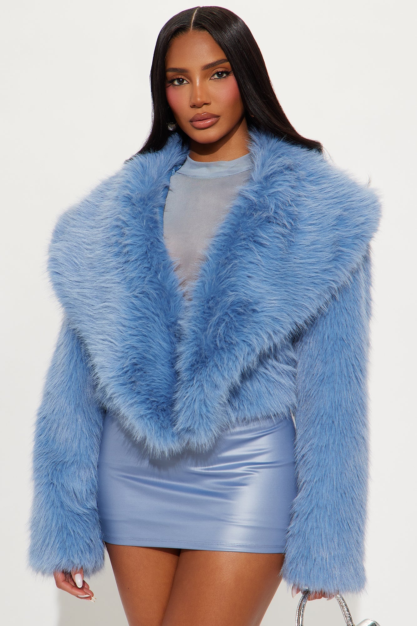 Gigi Faux Fur Coat - Light Blue