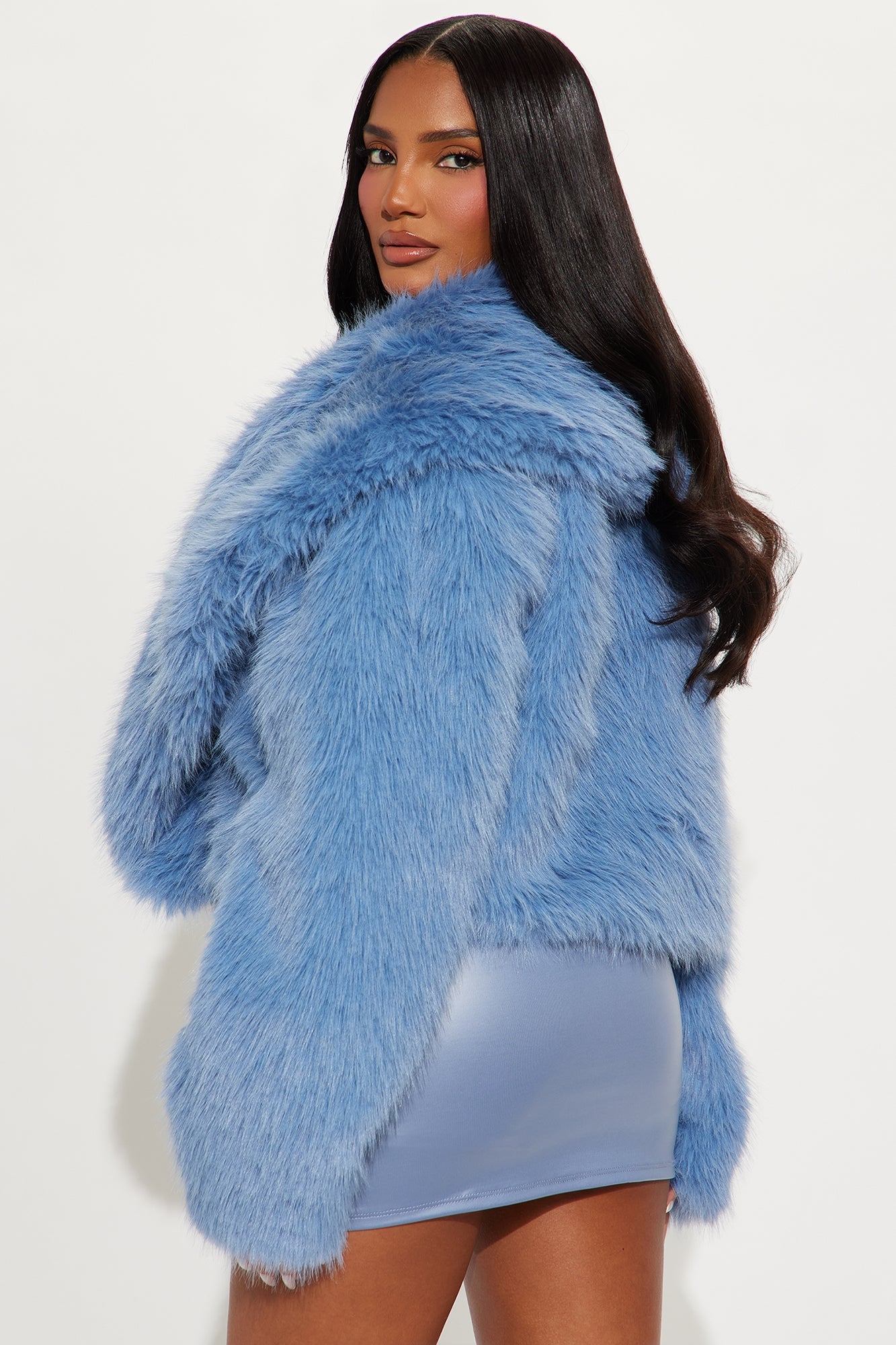 Gigi Faux Fur Coat - Light Blue