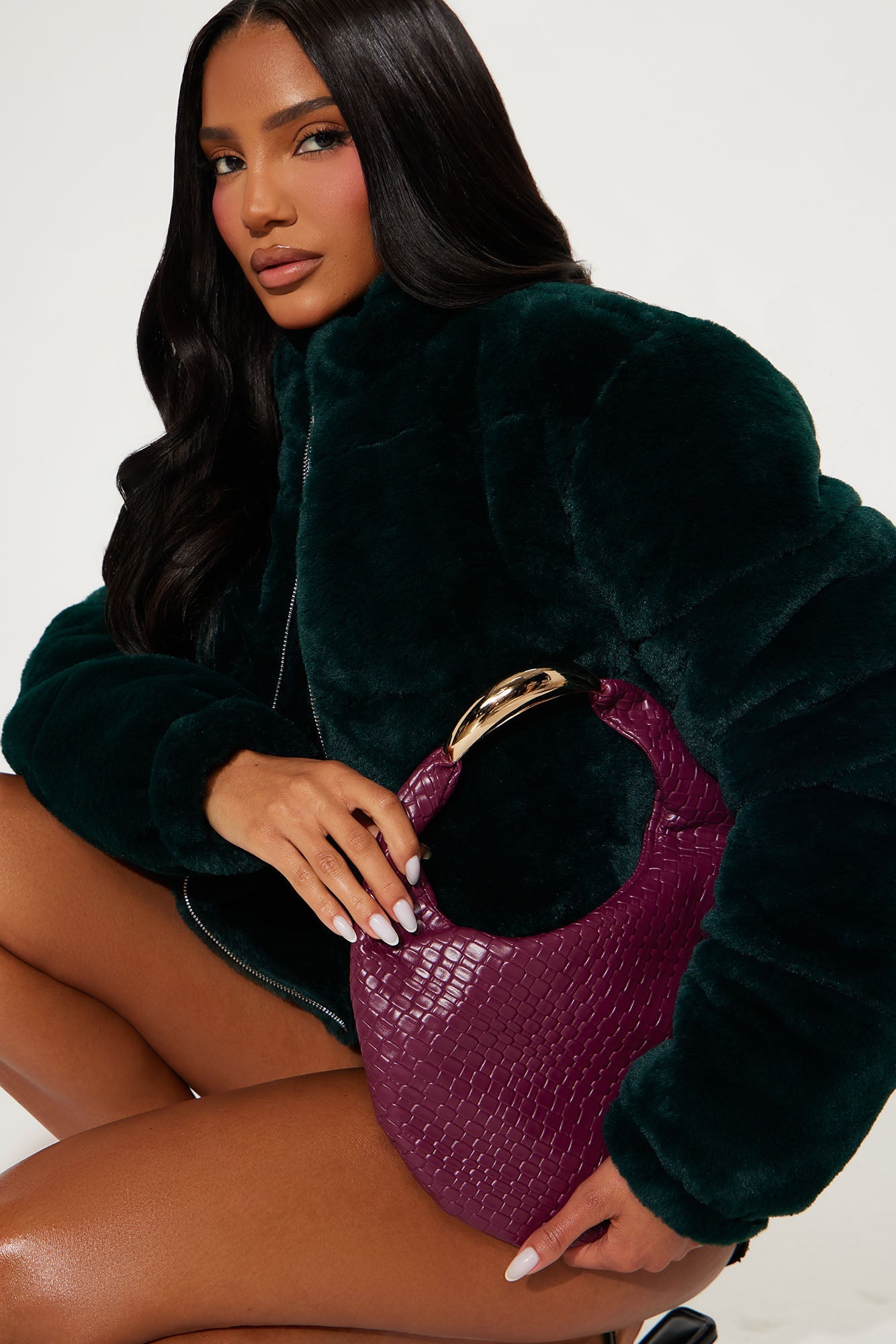 Staple Piece Woven Faux Leather Satchel Handbag - Plum 