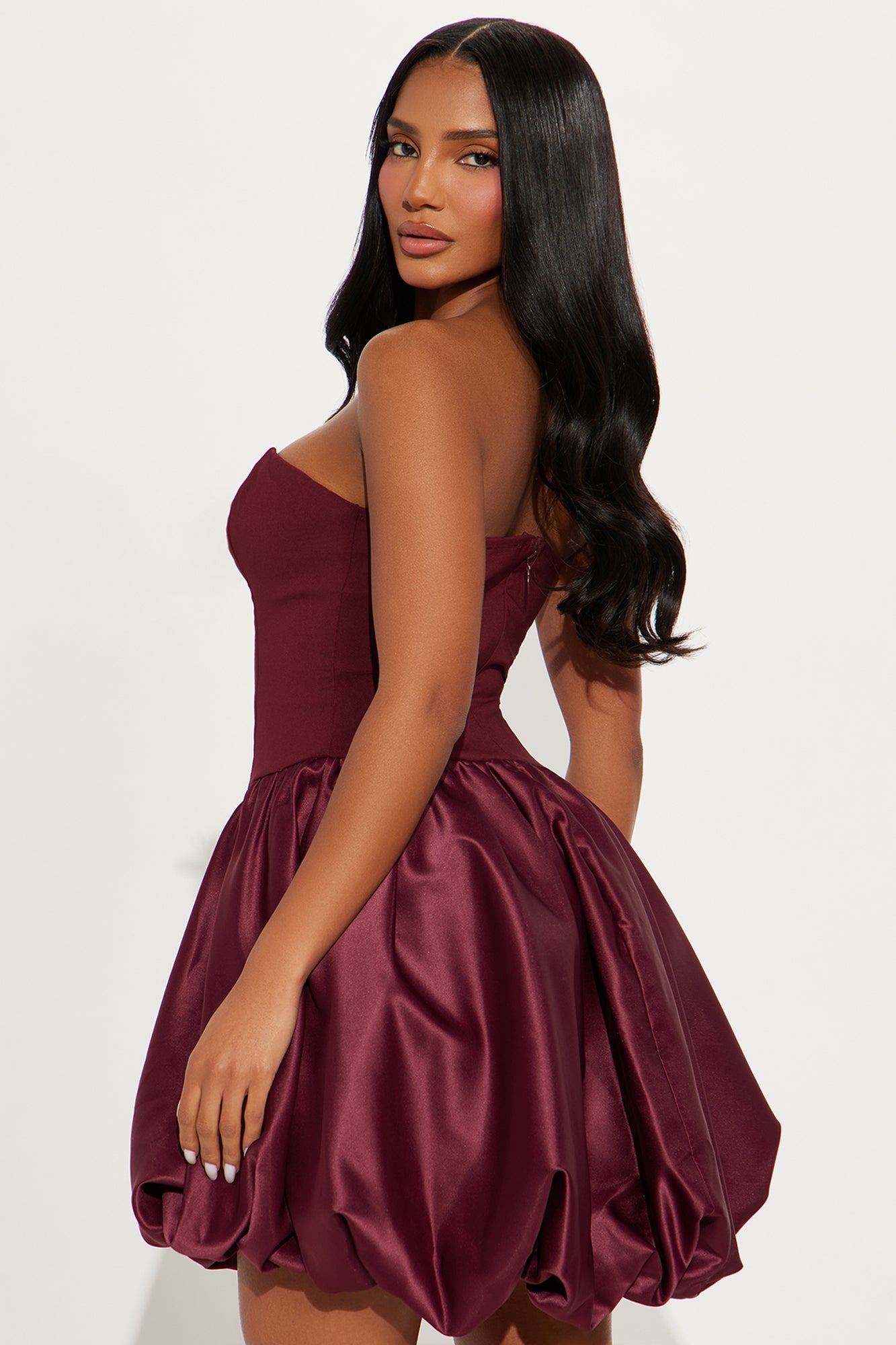 Devyn Strapless Bubble Mini Dress - Wine