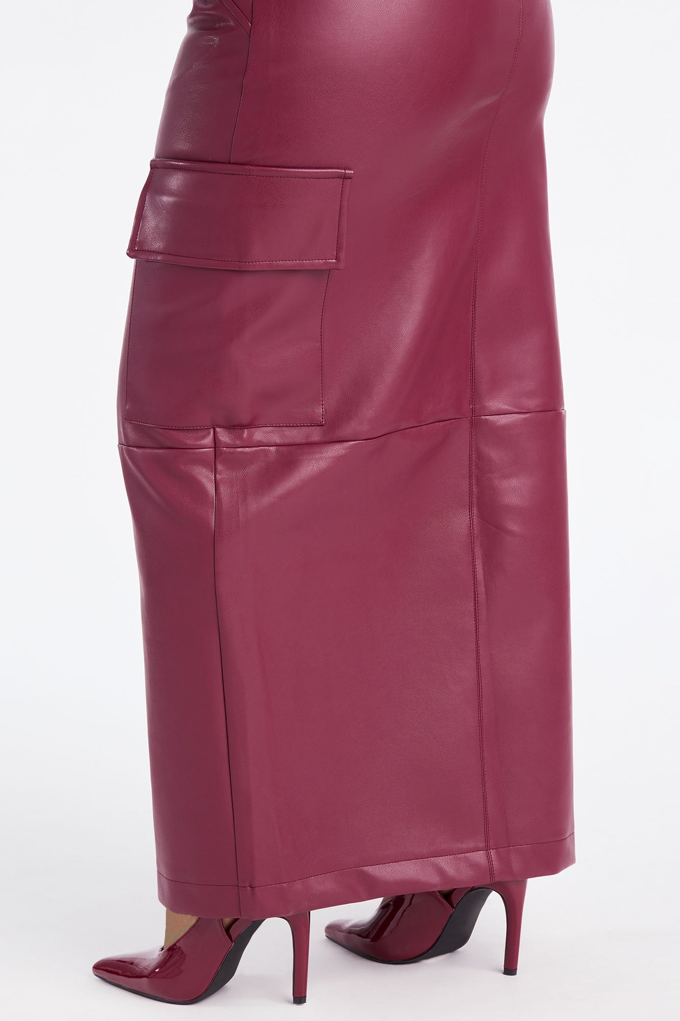 Can't Compare Faux Leather Cargo Maxi Skirt - Wine