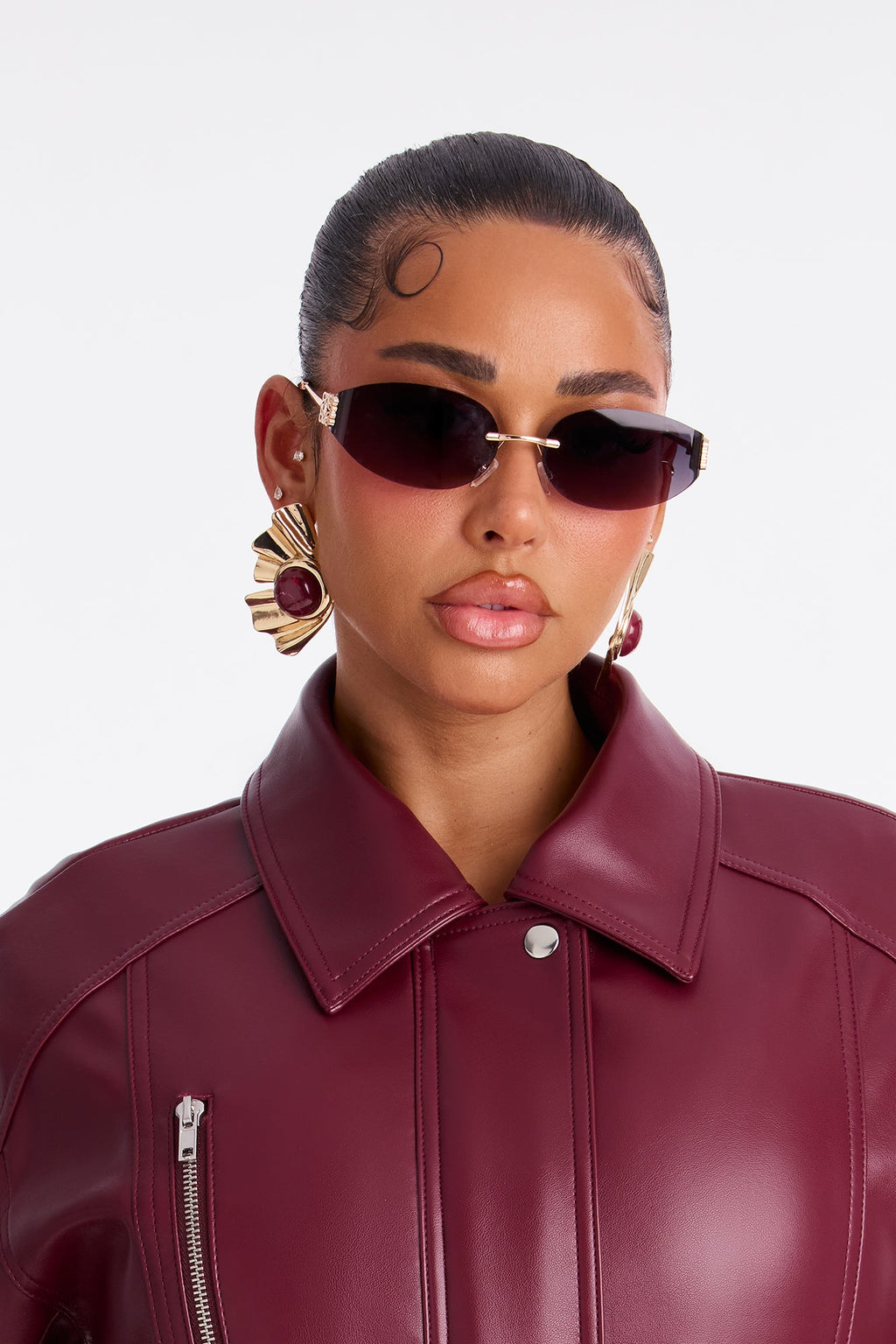 More To Come Faux Leather Bomber Jacket - Burgundy