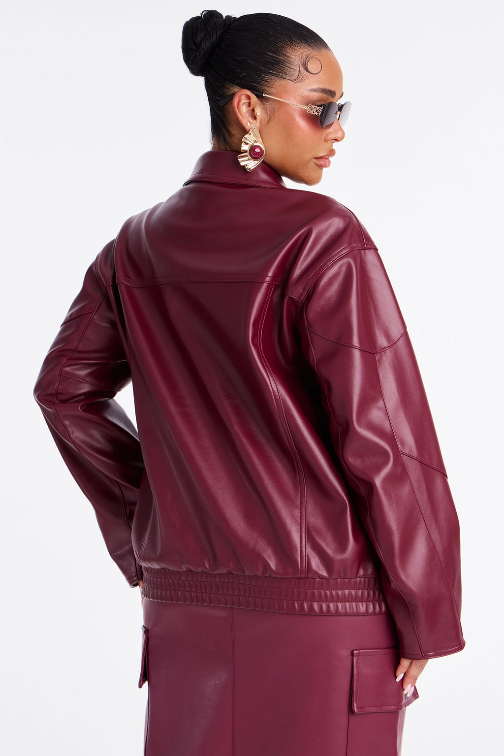 More To Come Faux Leather Bomber Jacket - Burgundy