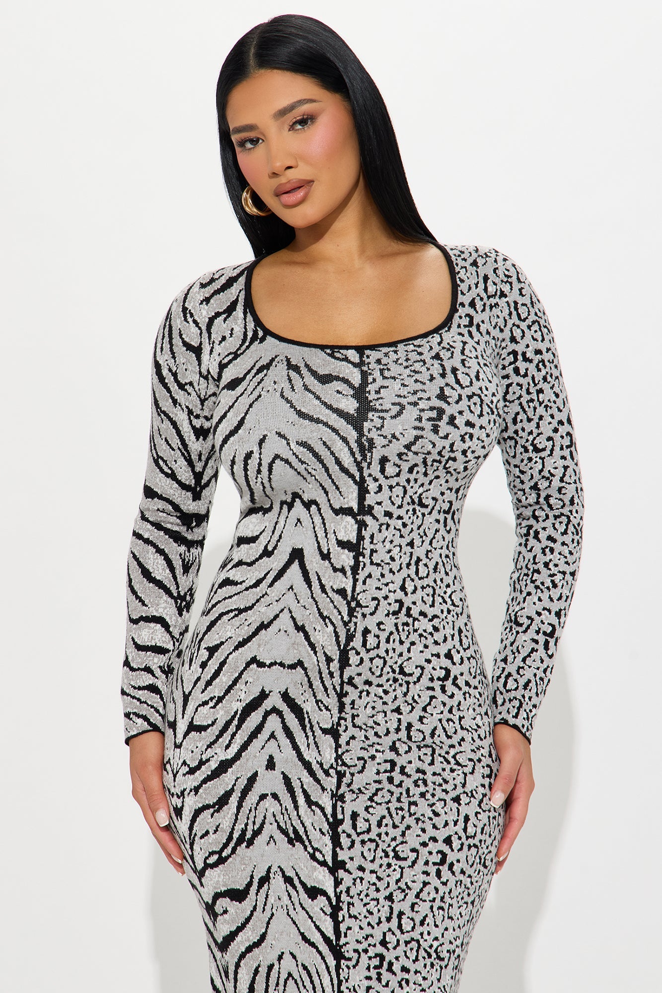 Animal Instincts Sweater Midi Dress - Black/combo