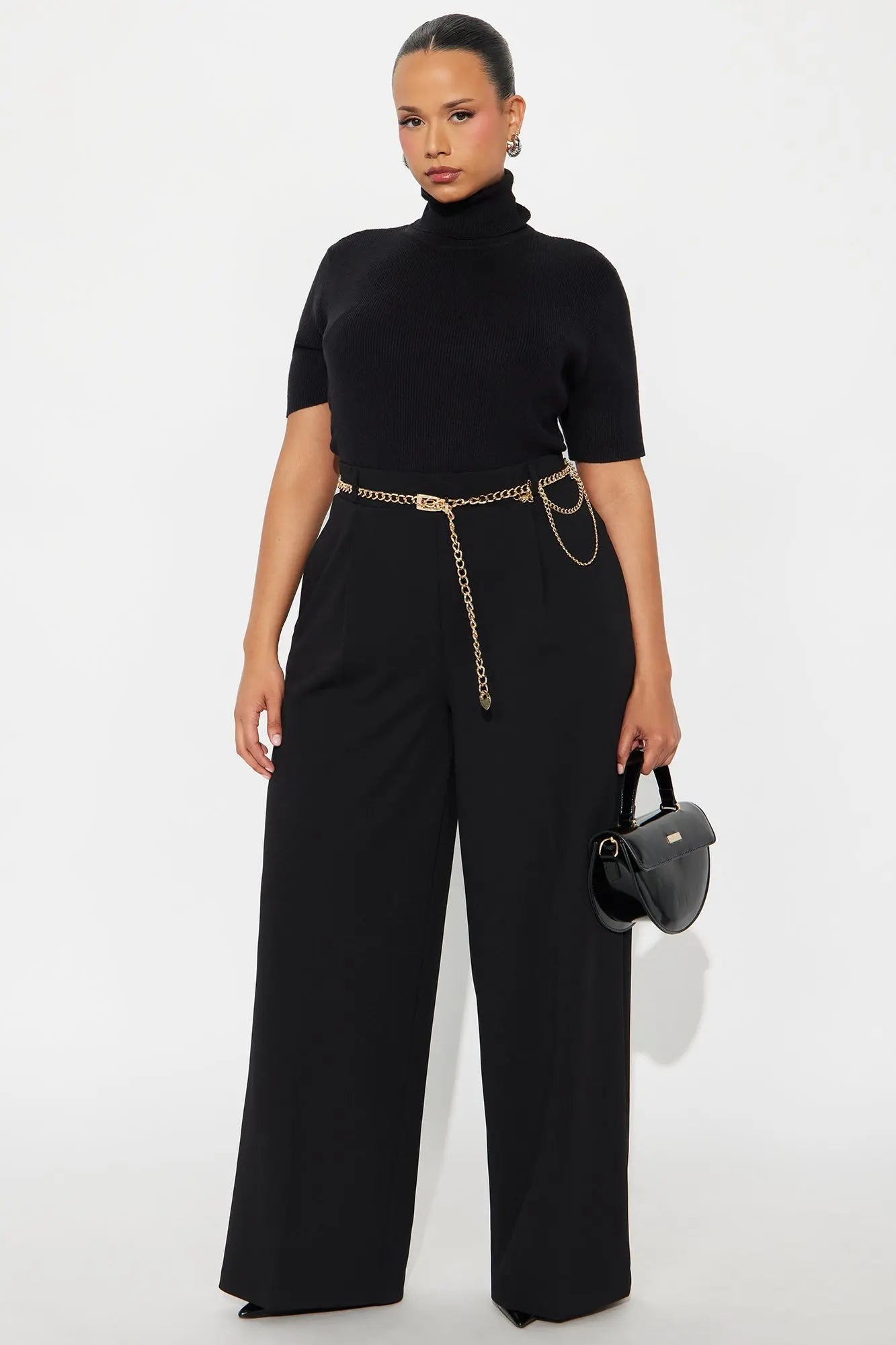 Jocelyn Belted Wide Leg Pant 33″ - Black 