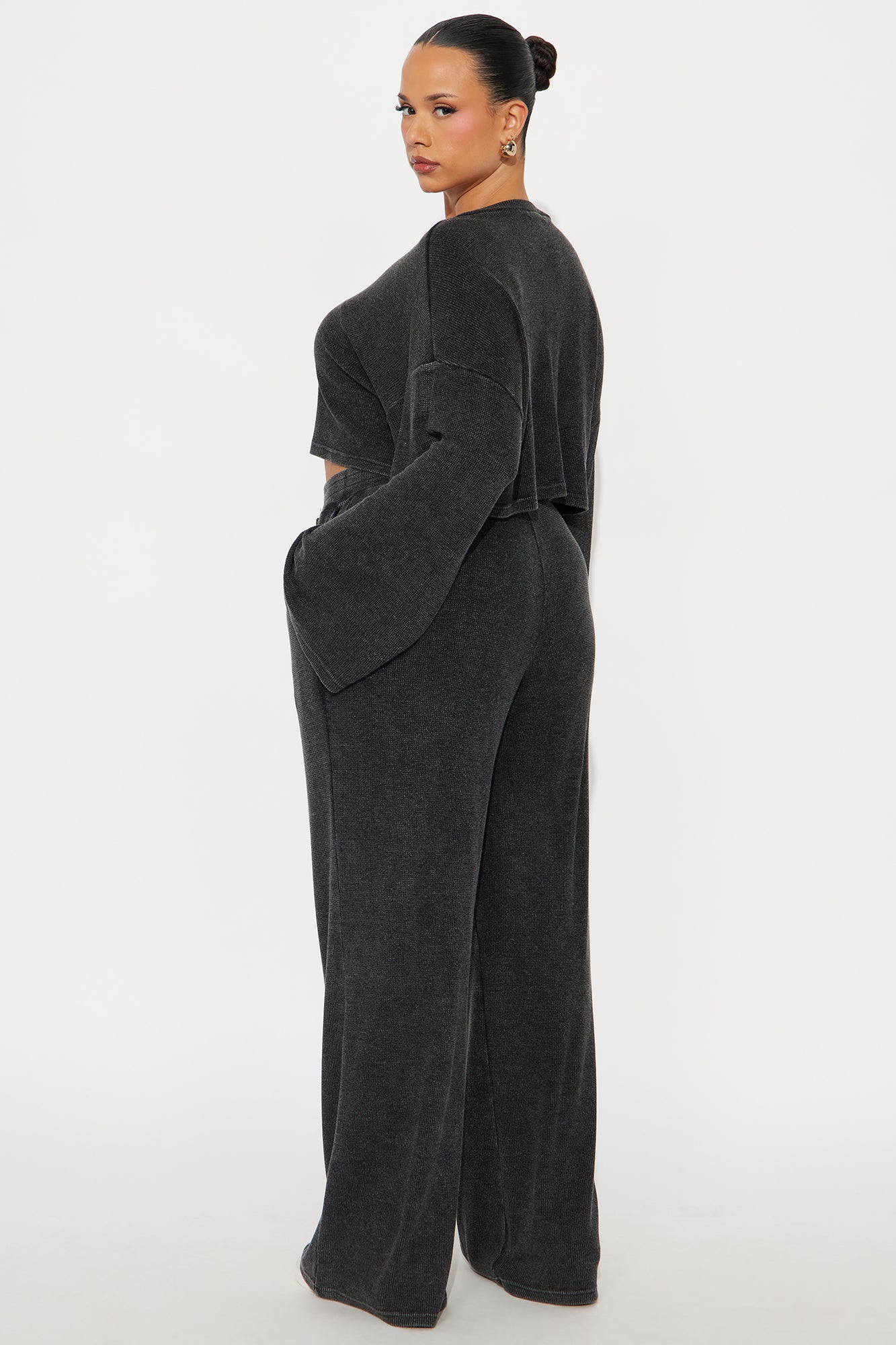 Makayla Waffle Pant Set - Charcoal