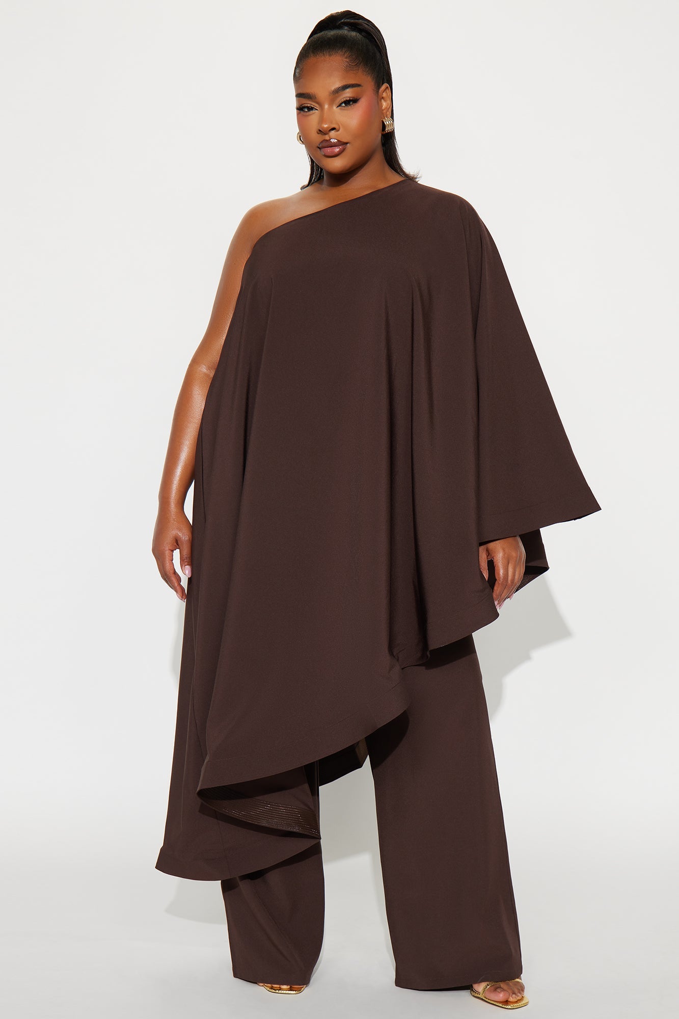 Hanna Draped Asymmetrical Pant Set - Chocolate