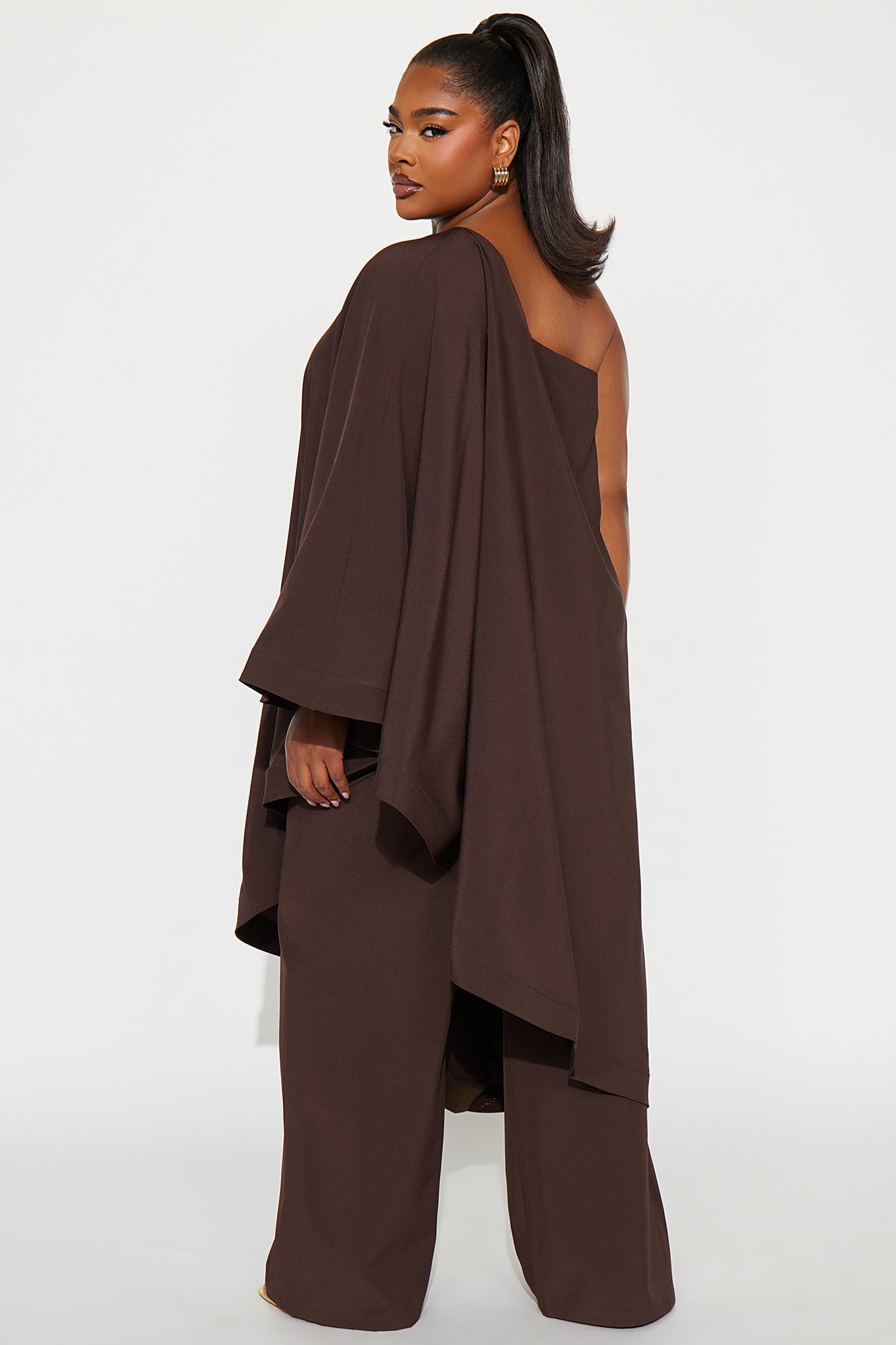 Hanna Draped Asymmetrical Pant Set - Chocolate
