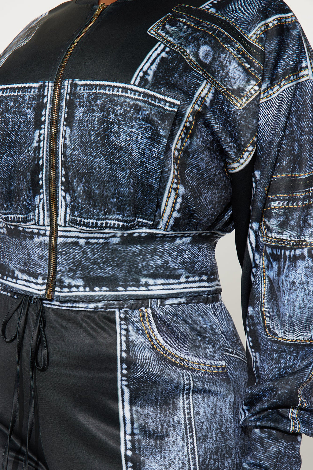 Give Me Details Denim Print Jacket Pant Set - Black/combo 