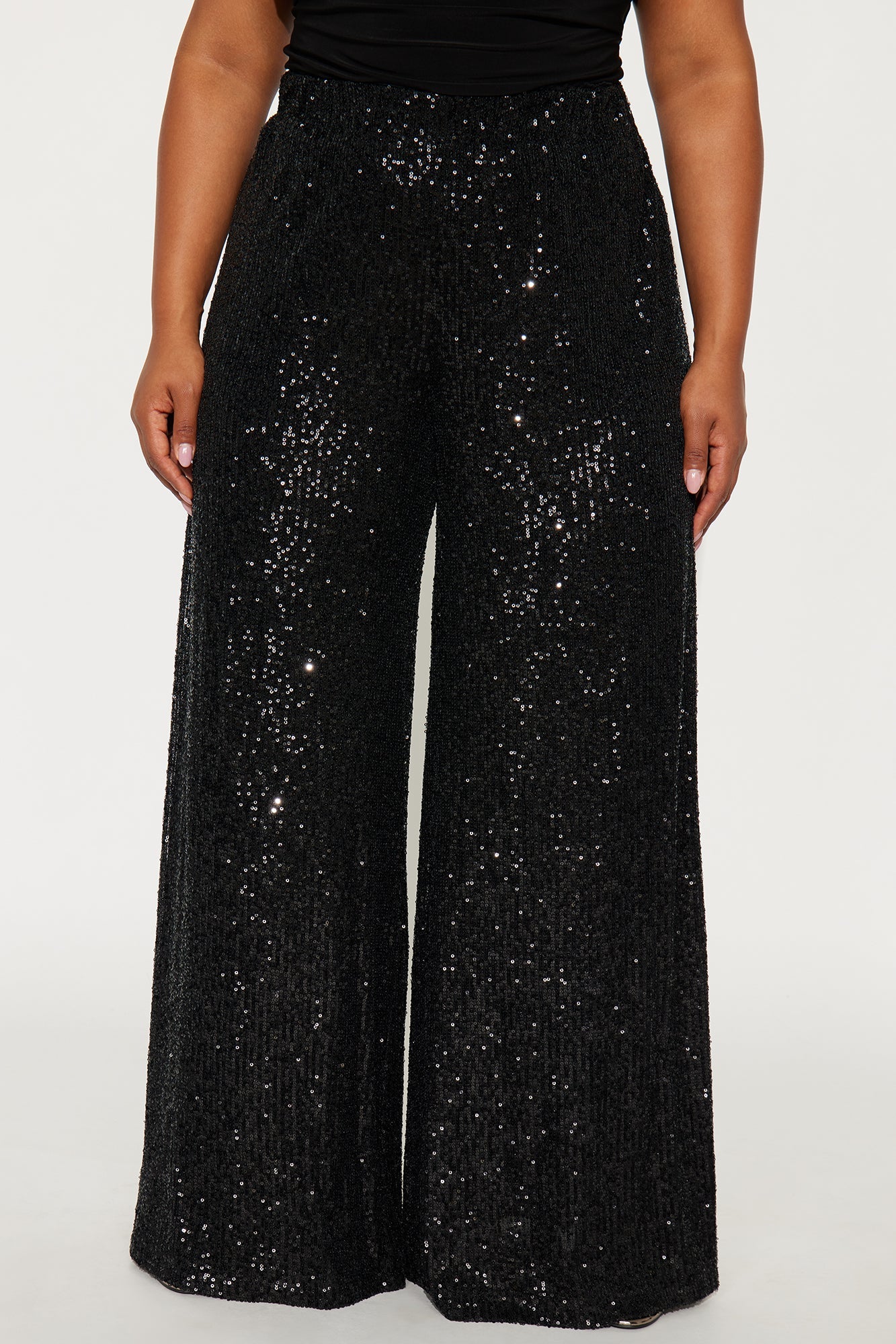 Champagne Wishes Sequin Wide Leg Pant 32″ - Black