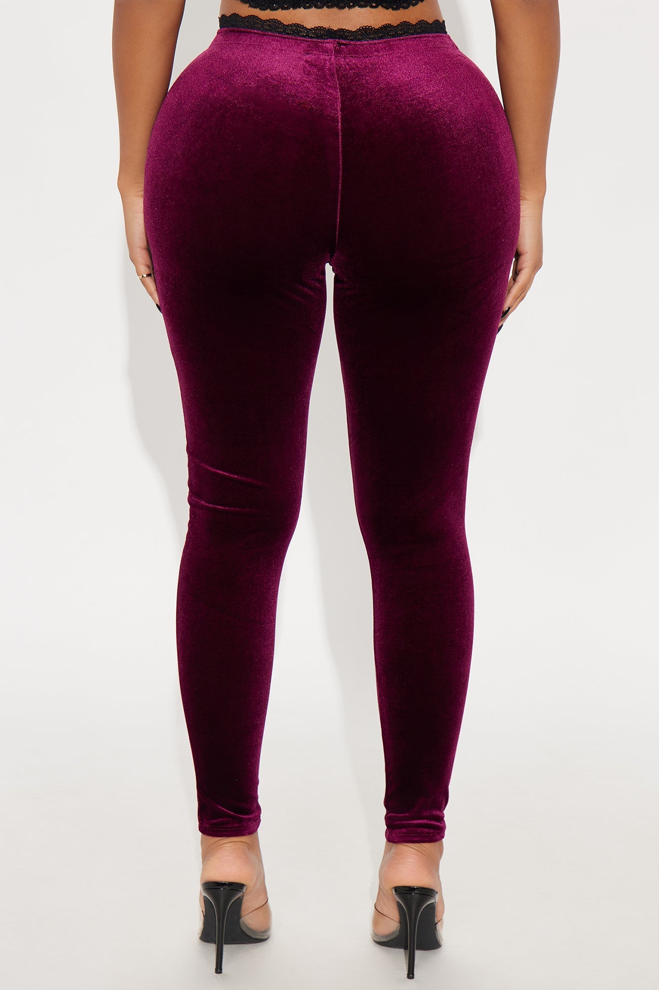 Valentina Solid Lace Trim Velvet Legging - Burgundy