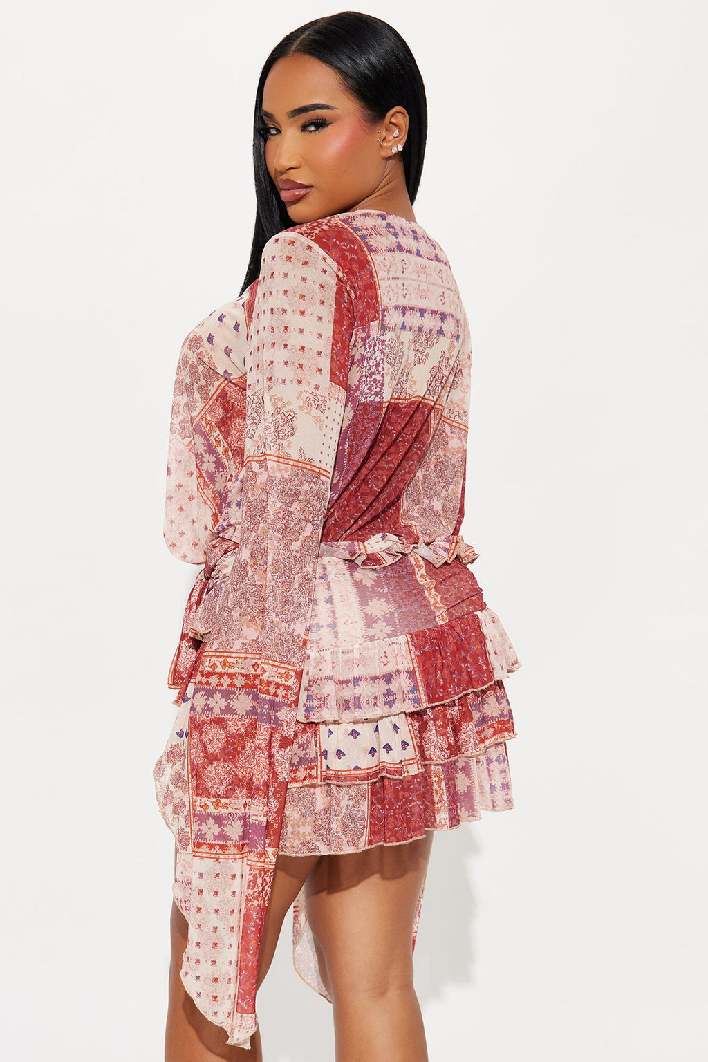 Tall Raya Mesh Paisley Mini Dress - Red/combo