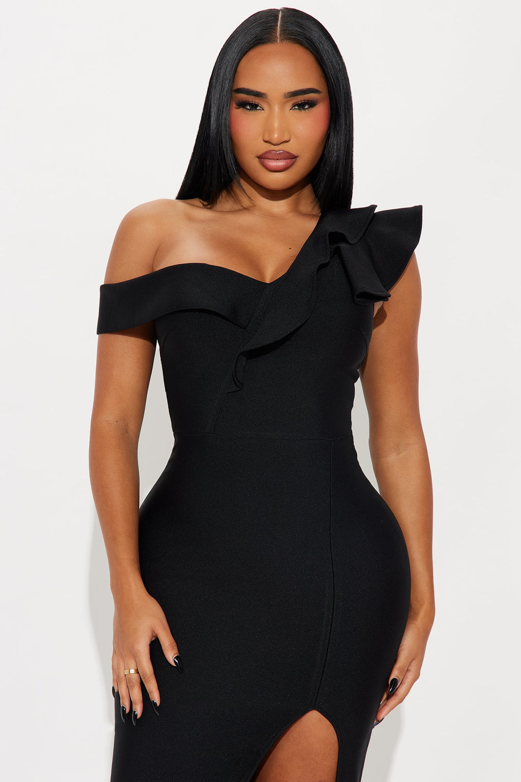 Riley Ruffle Bandage Midi Dress - Black