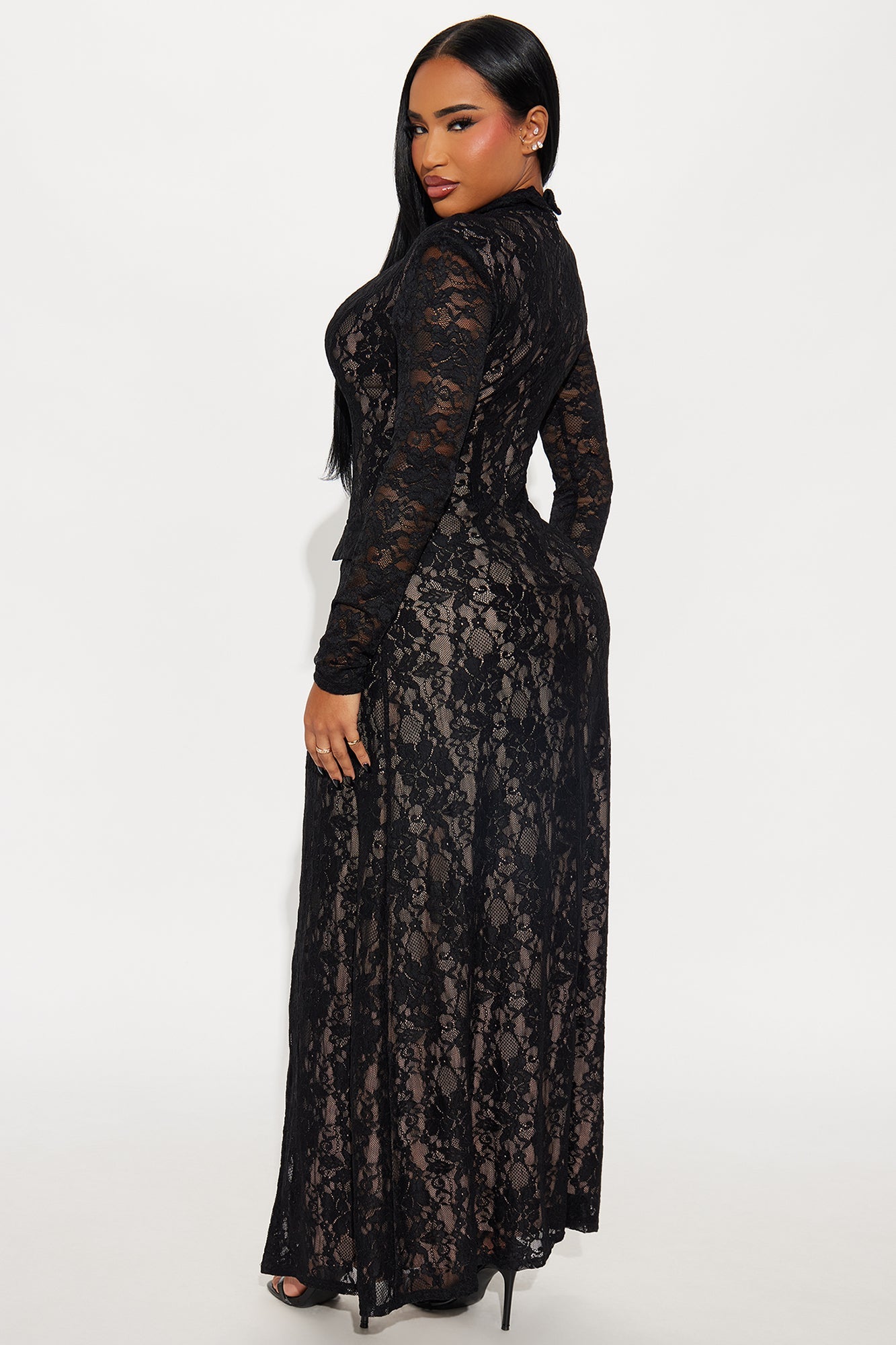 Flirty And Thriving Lace Maxi Dress - Black