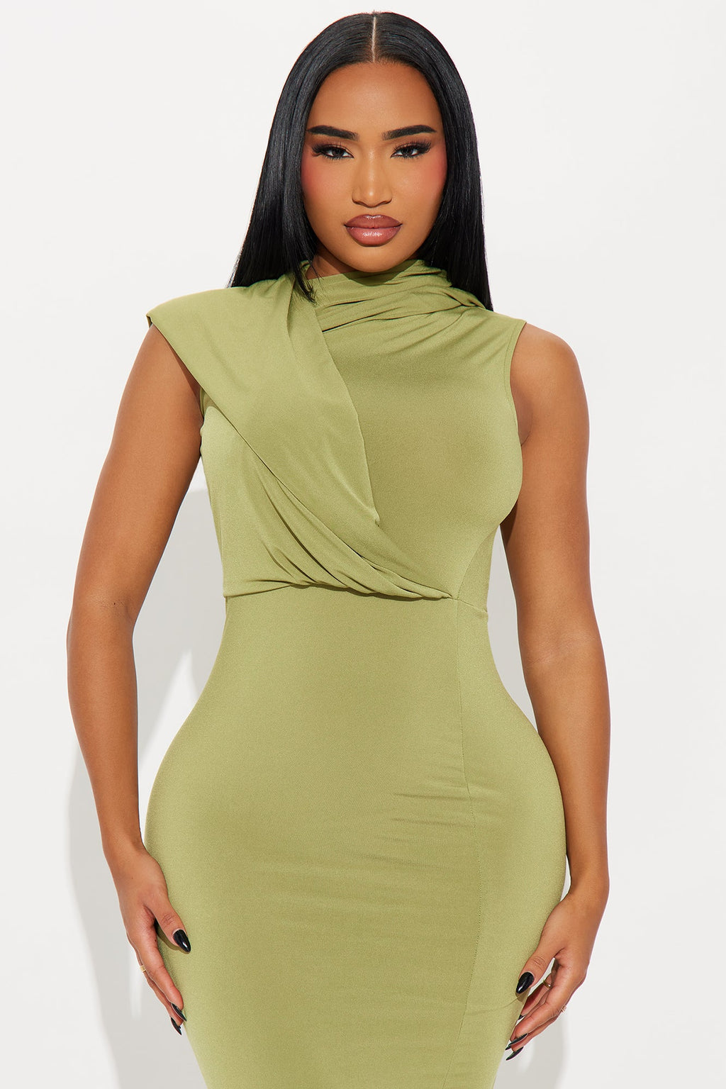 Dare Me Draped Hooded Maxi Dress - Chartreuse