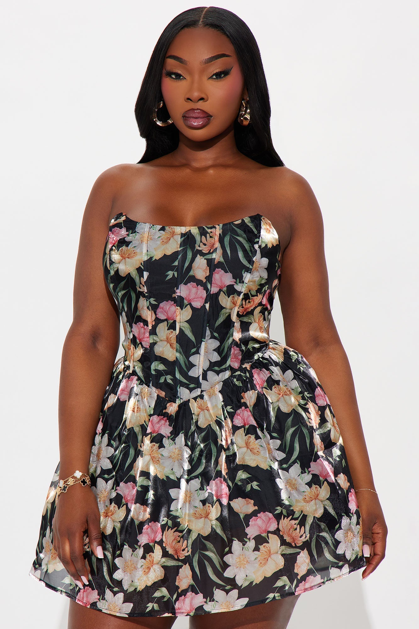 Sugary Haze Floral Mini Dress - Black/combo
