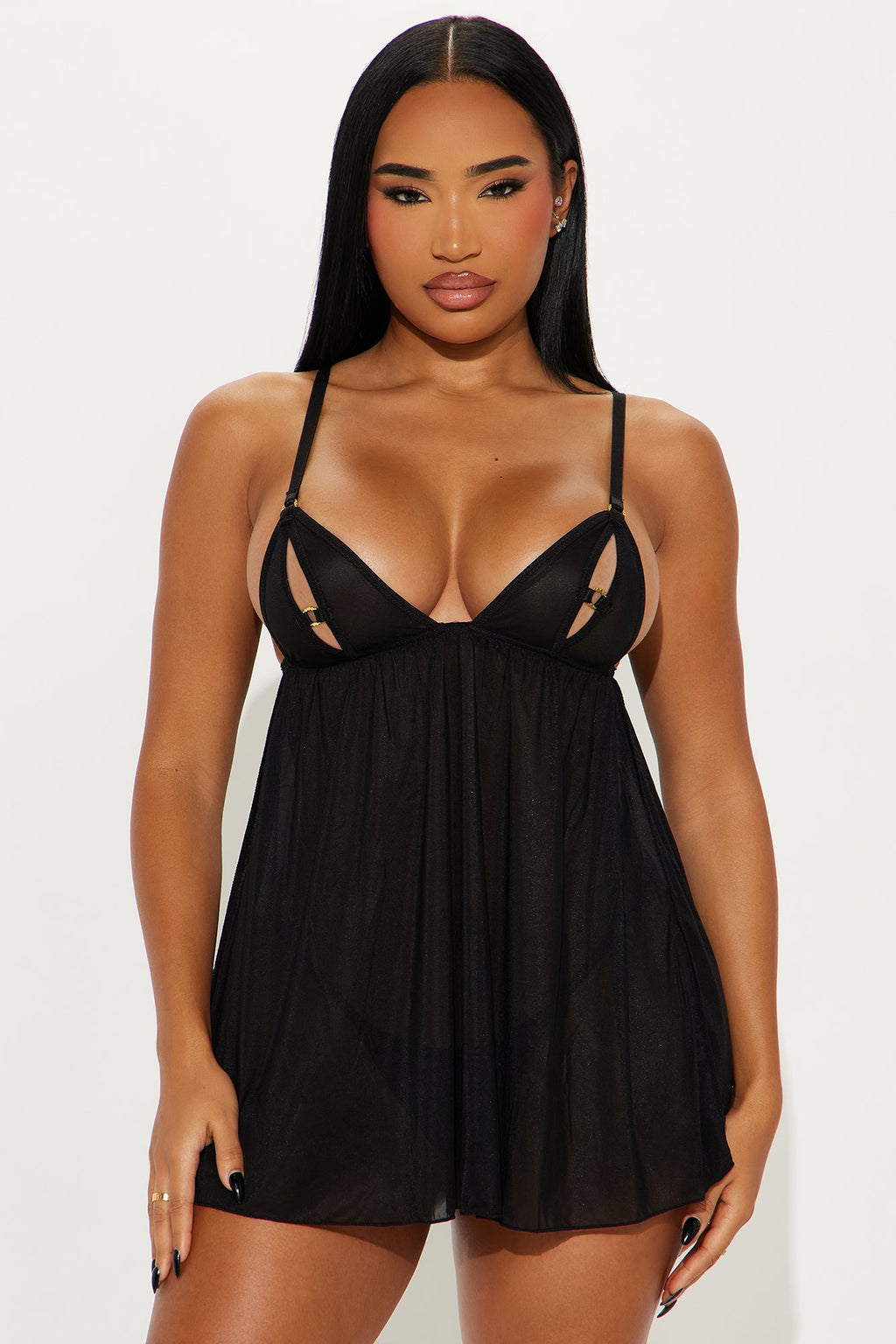 Live A Little Mesh Shimmer Babydoll - Black