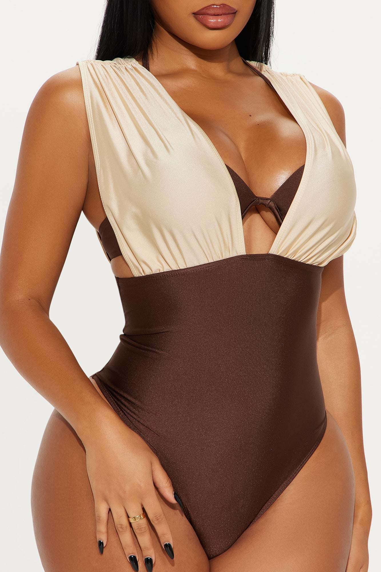 Lorena Layered Bra Cup 1 Piece Swimsuit - Brown/combo