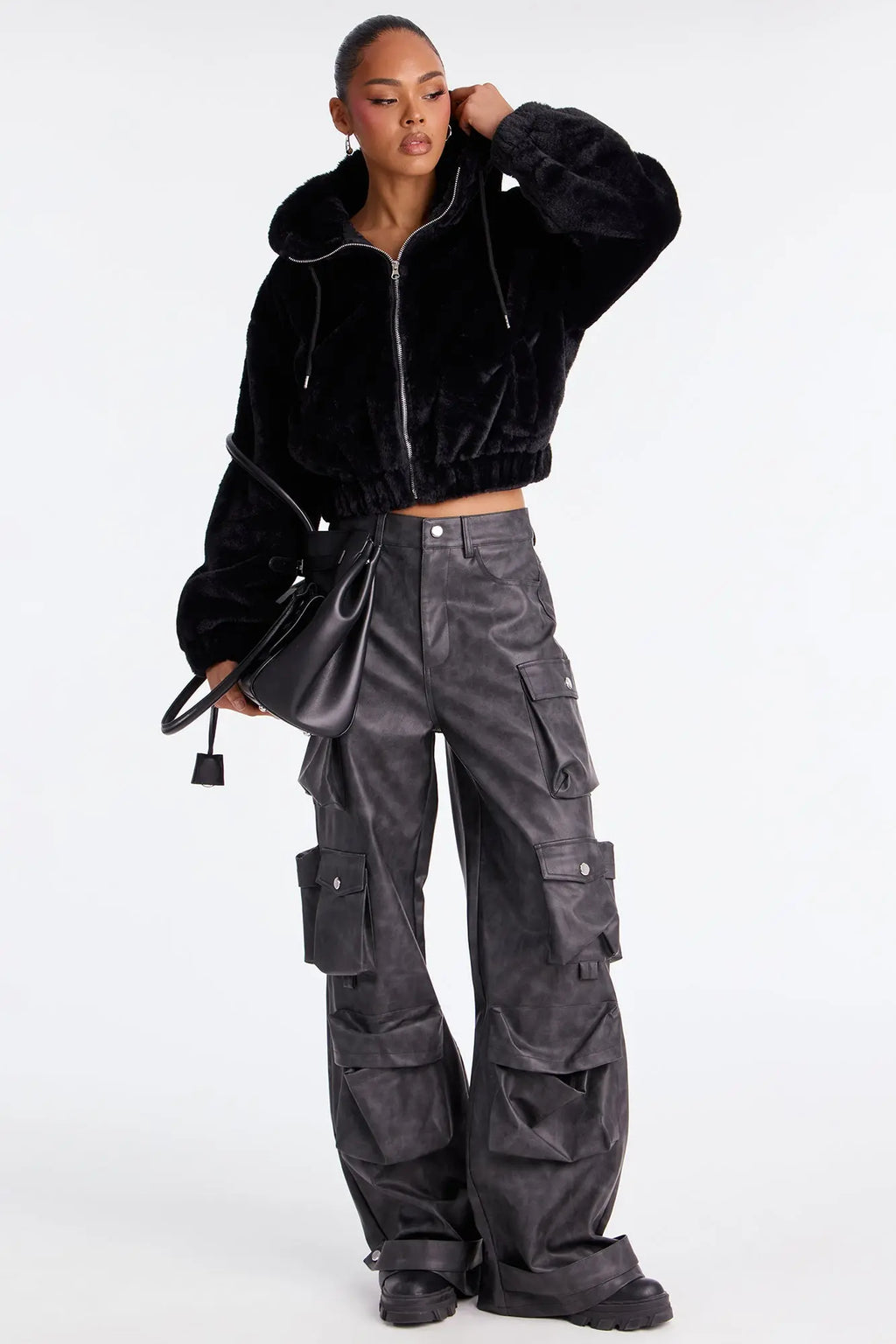 Jolie Faux Fur Jacket - Black 