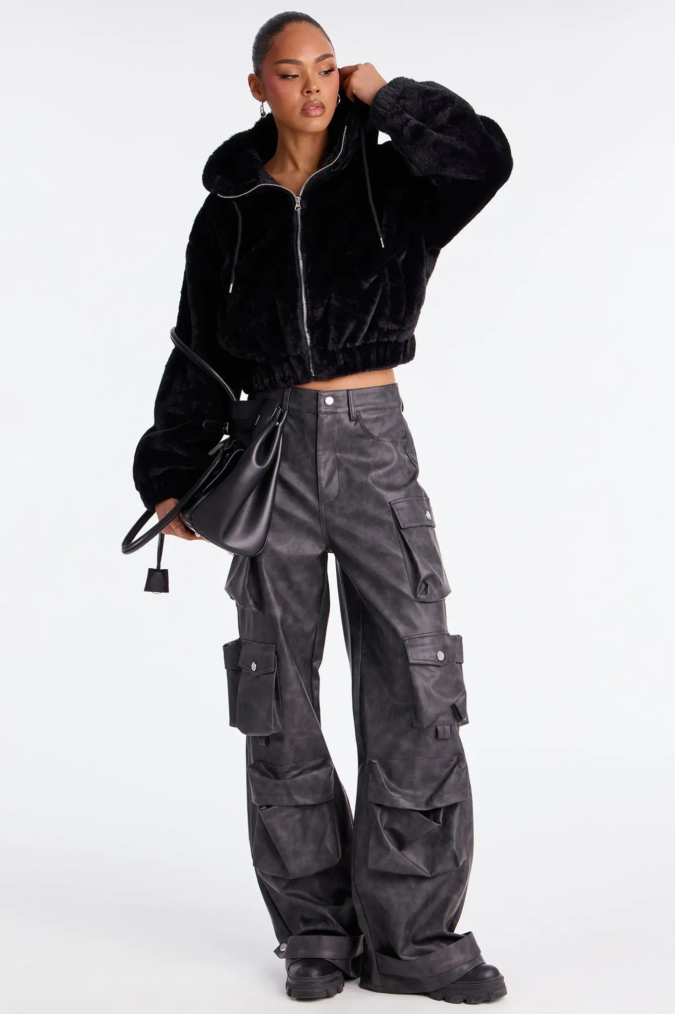 Jolie Faux Fur Jacket - Black 