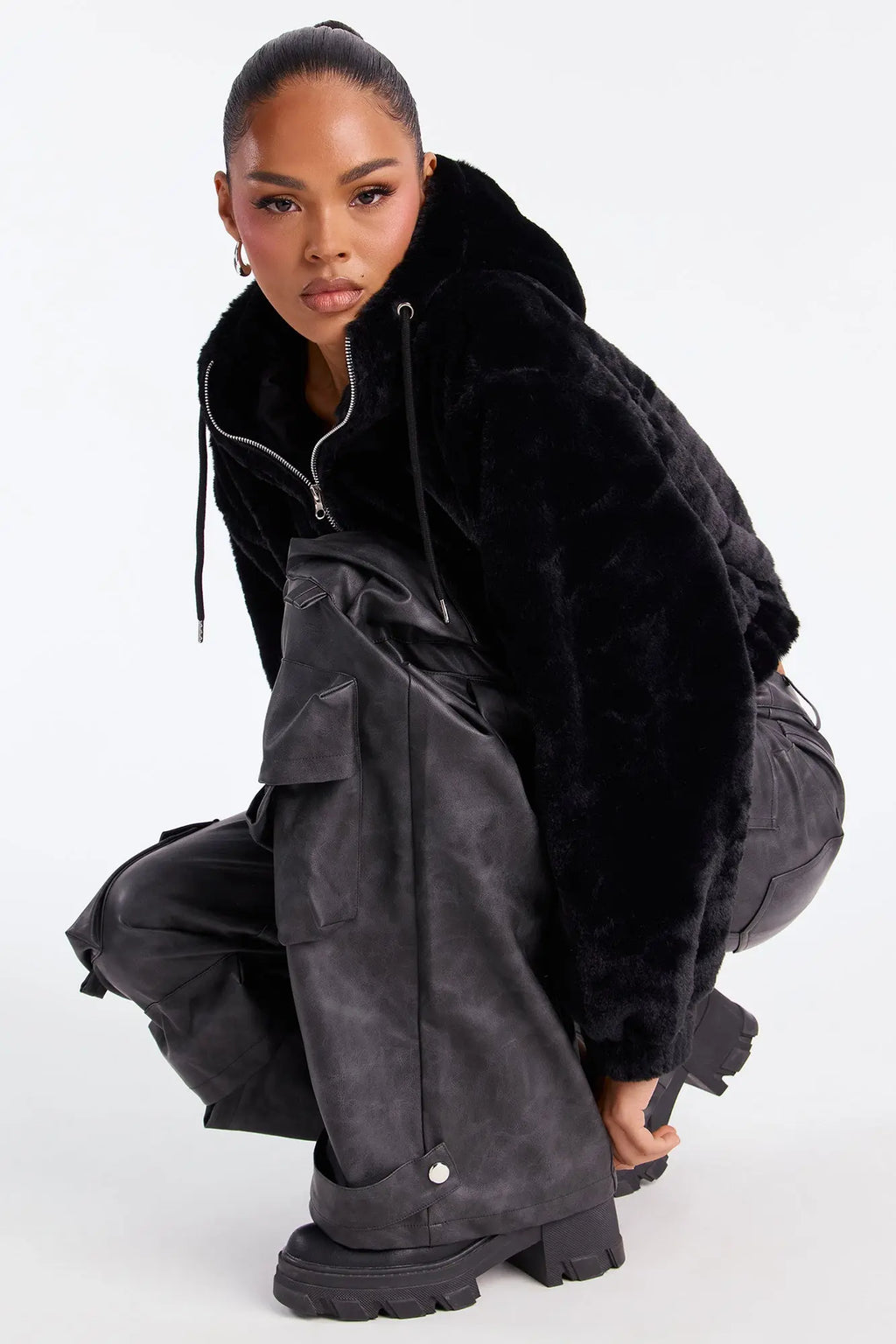 Jolie Faux Fur Jacket - Black 