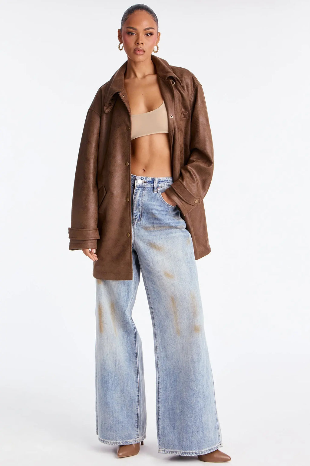 Can't Be Stopped Faux Leather Coat - Brown 