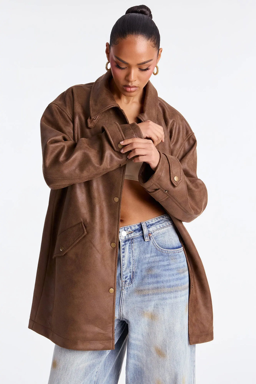 Can't Be Stopped Faux Leather Coat - Brown 