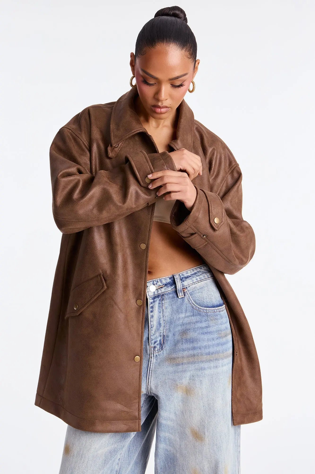 Can't Be Stopped Faux Leather Coat - Brown 