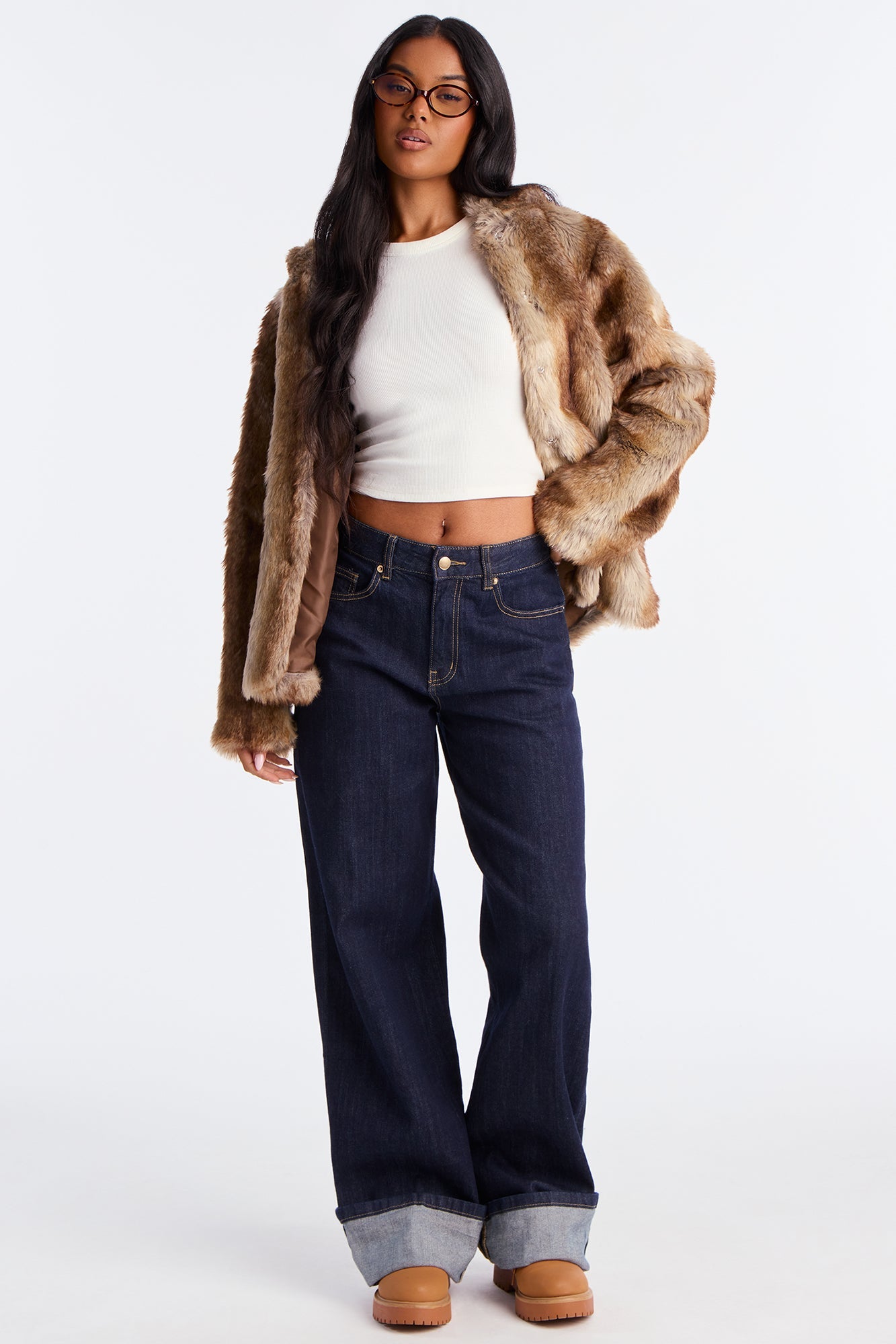 About The Drama Hooded Faux Fur Trench - Brown/combo
