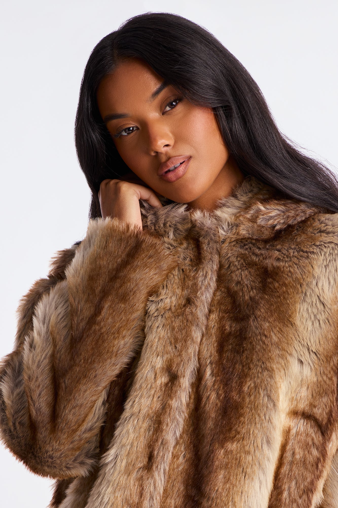 About The Drama Hooded Faux Fur Trench - Brown/combo