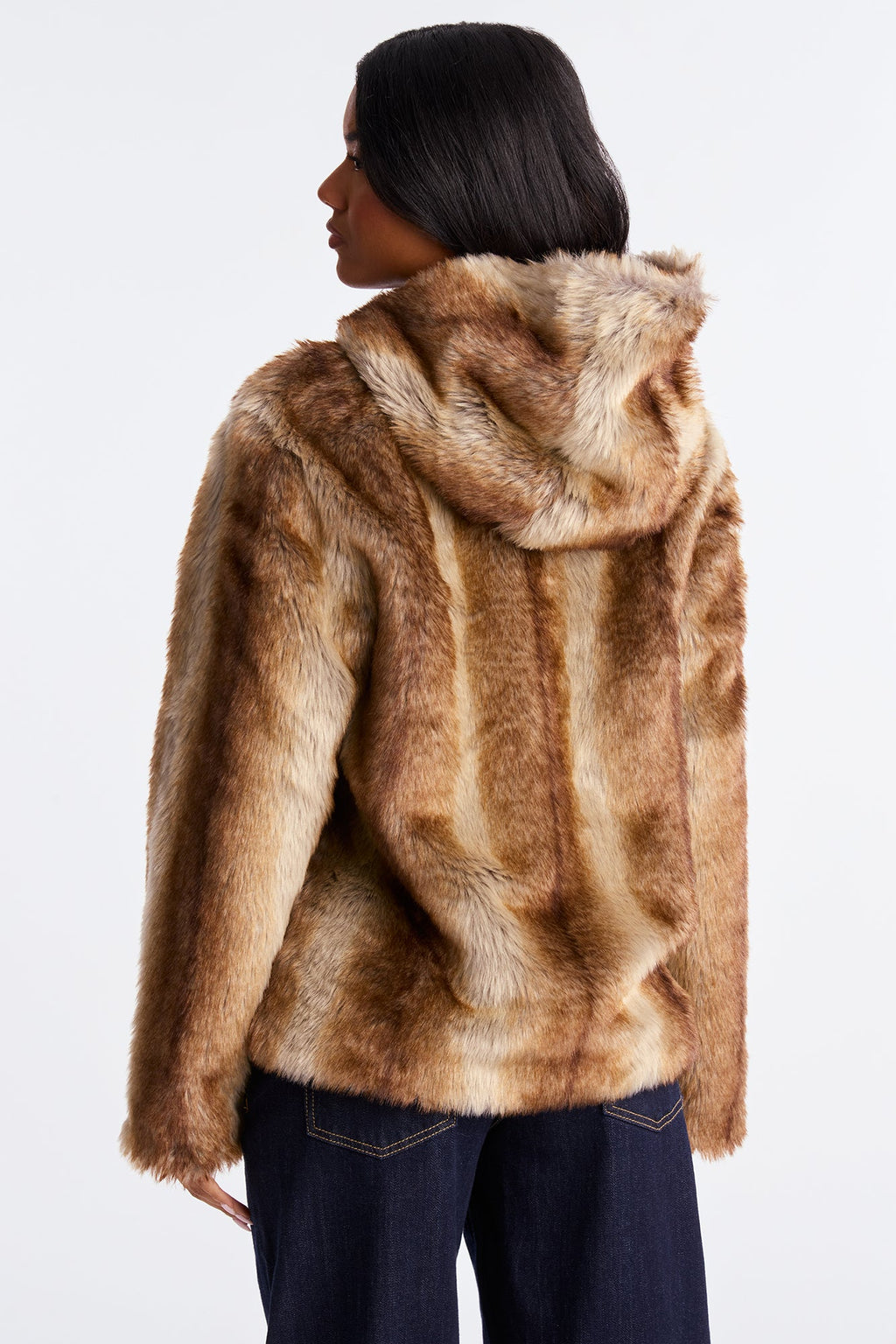 About The Drama Hooded Faux Fur Trench - Brown/combo