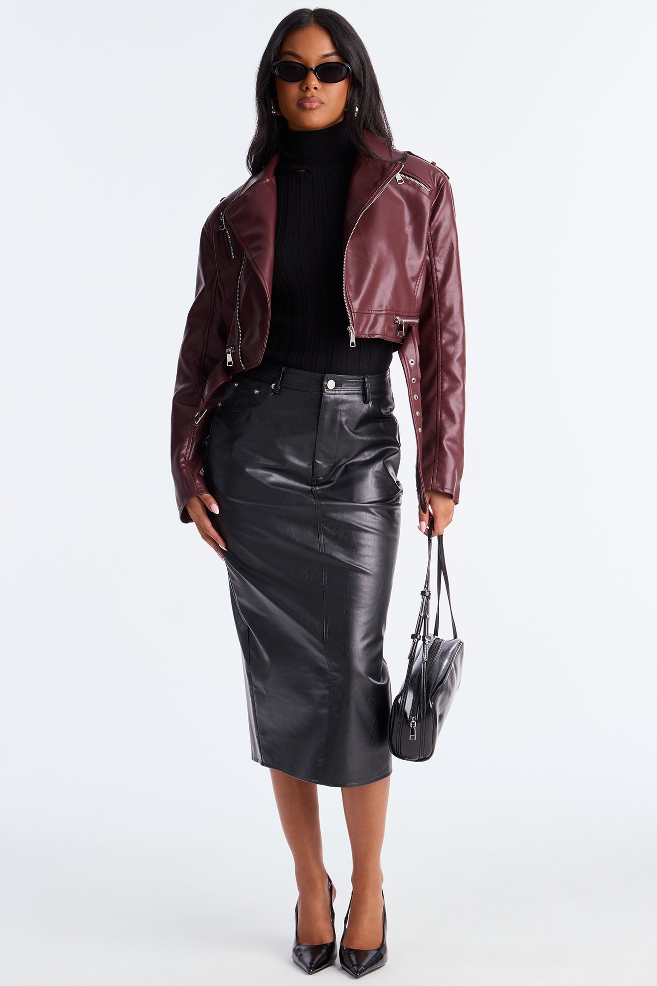 Total Drama Cropped Moto Jacket - Burgundy