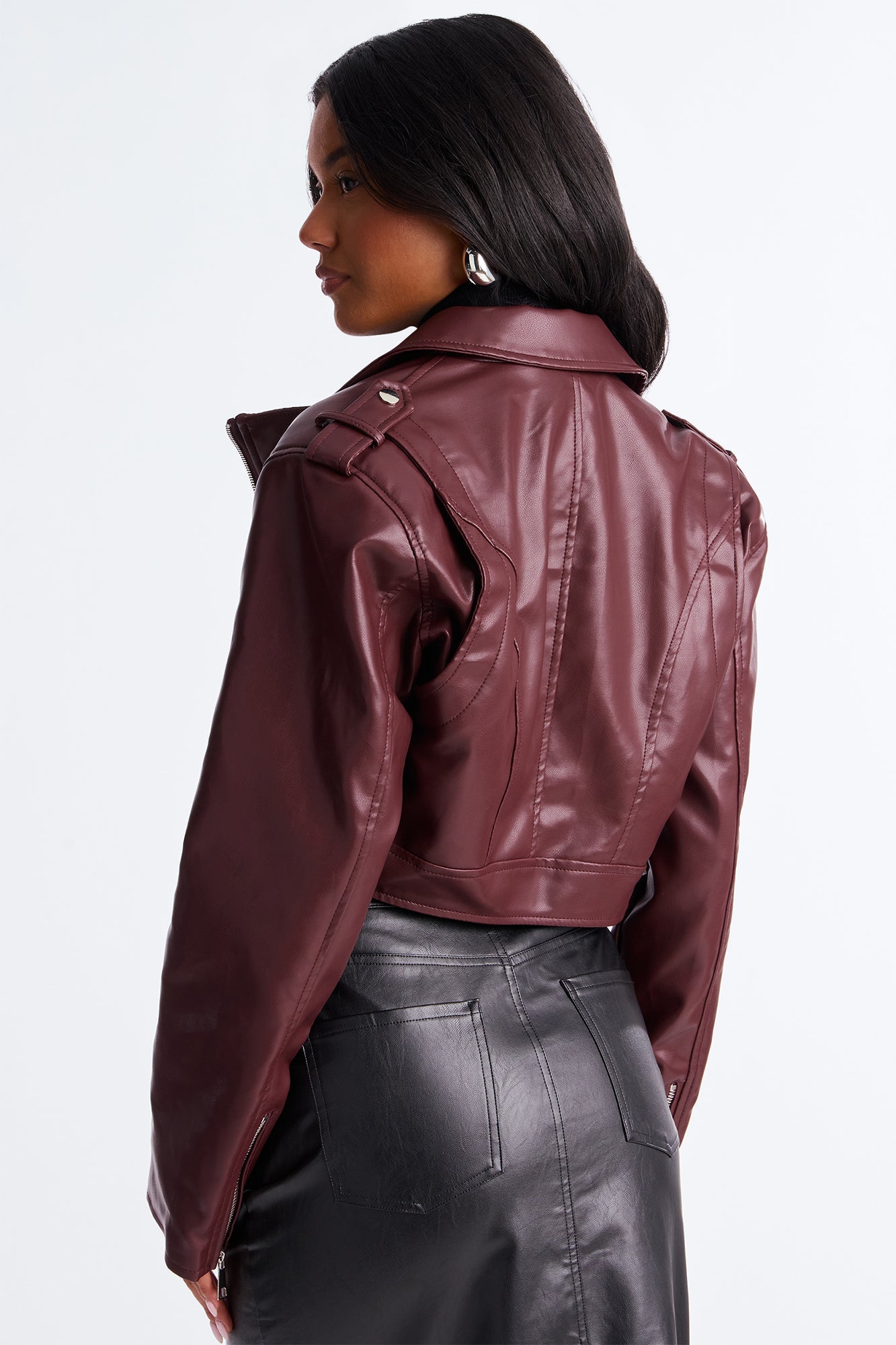 Total Drama Cropped Moto Jacket - Burgundy