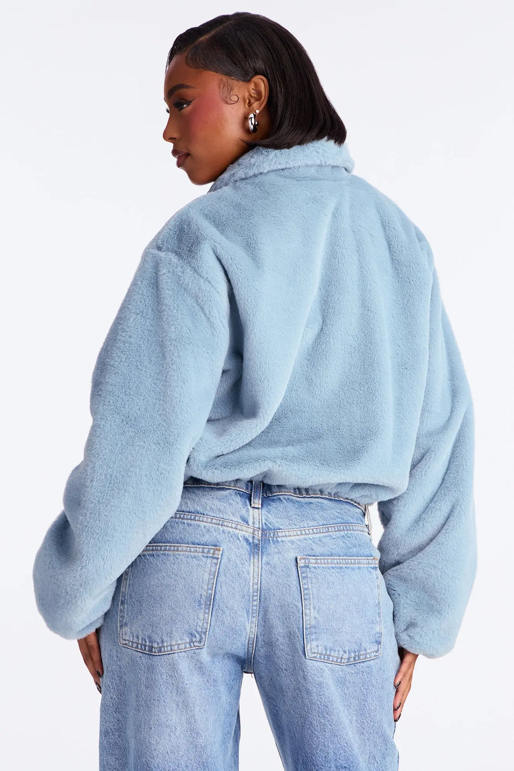 By My Side Faux Fur Bomber Jacket - Slate Blue 