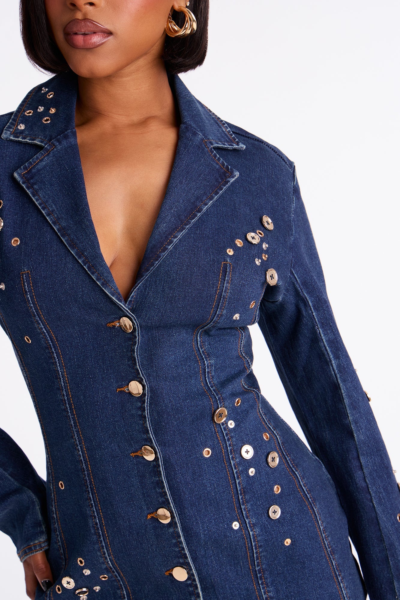 Gold Standard Embellished Denim Mini Dress - Denim