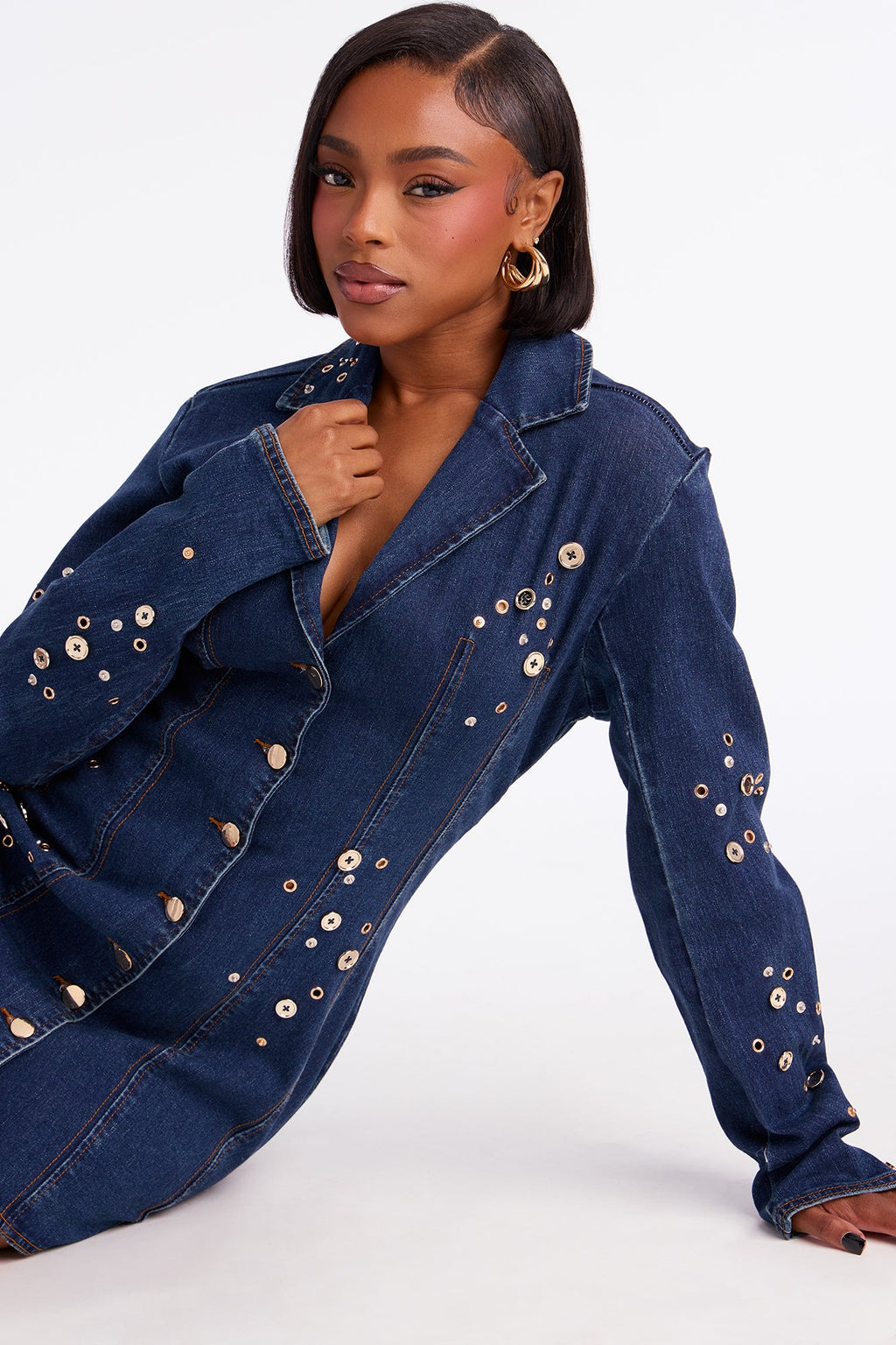 Gold Standard Embellished Denim Mini Dress - Denim