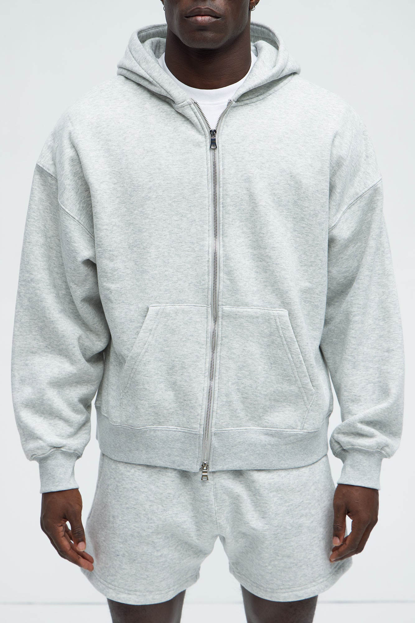 Tyson Oversized Heavyweight Zip Up - Heather Grey