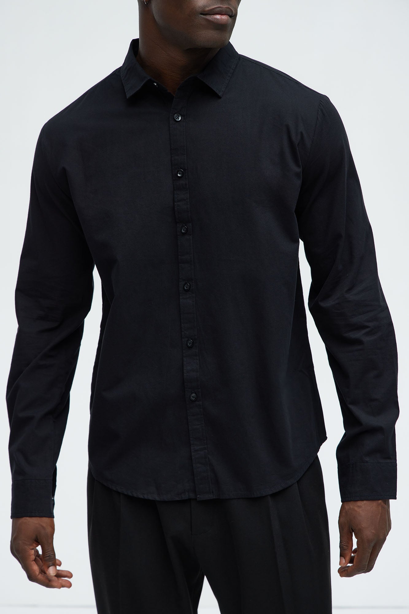 Ryland Cotton Long Sleeve Button Up Shirt - Black