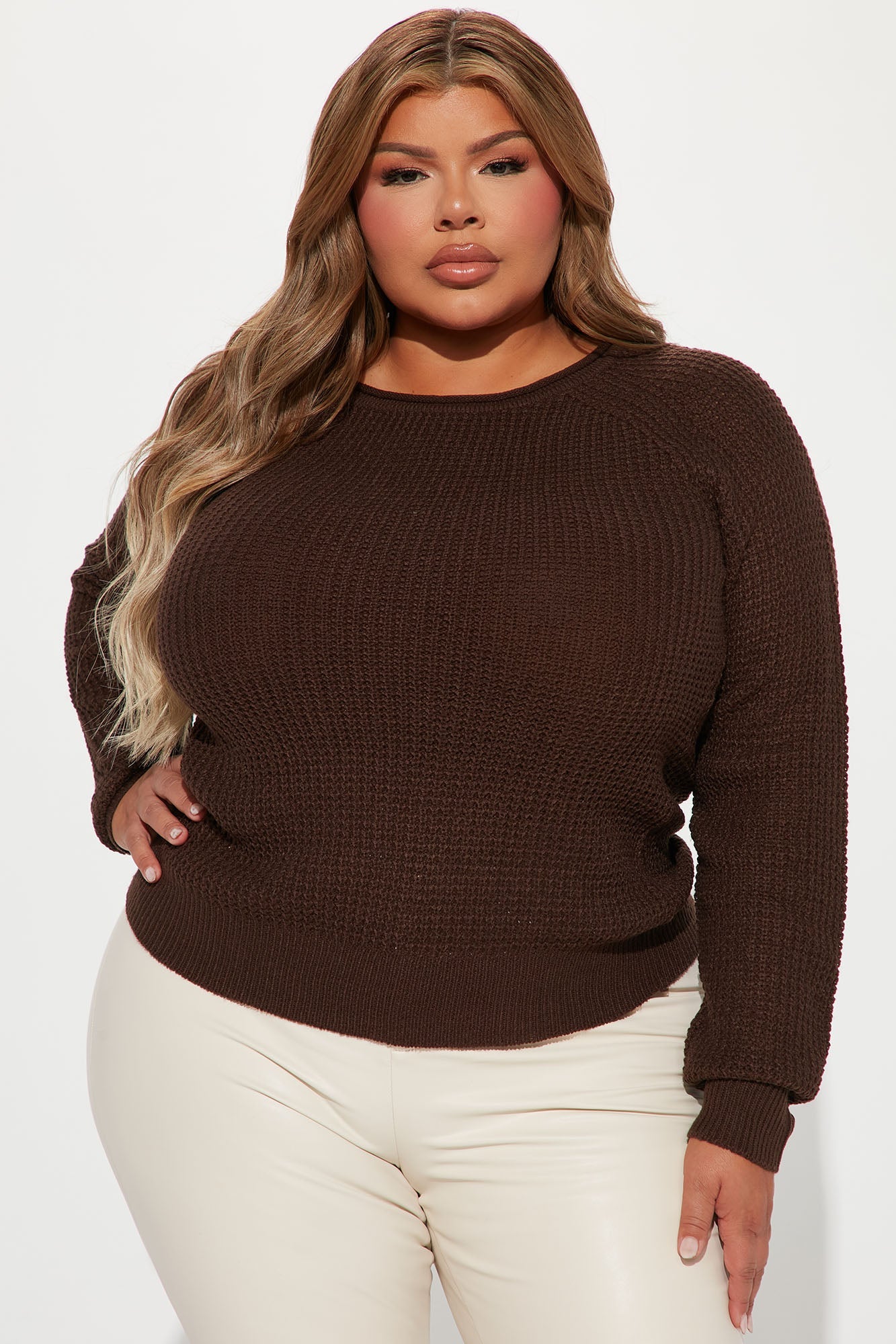 Ariana Waffle Sweater - Chocolate