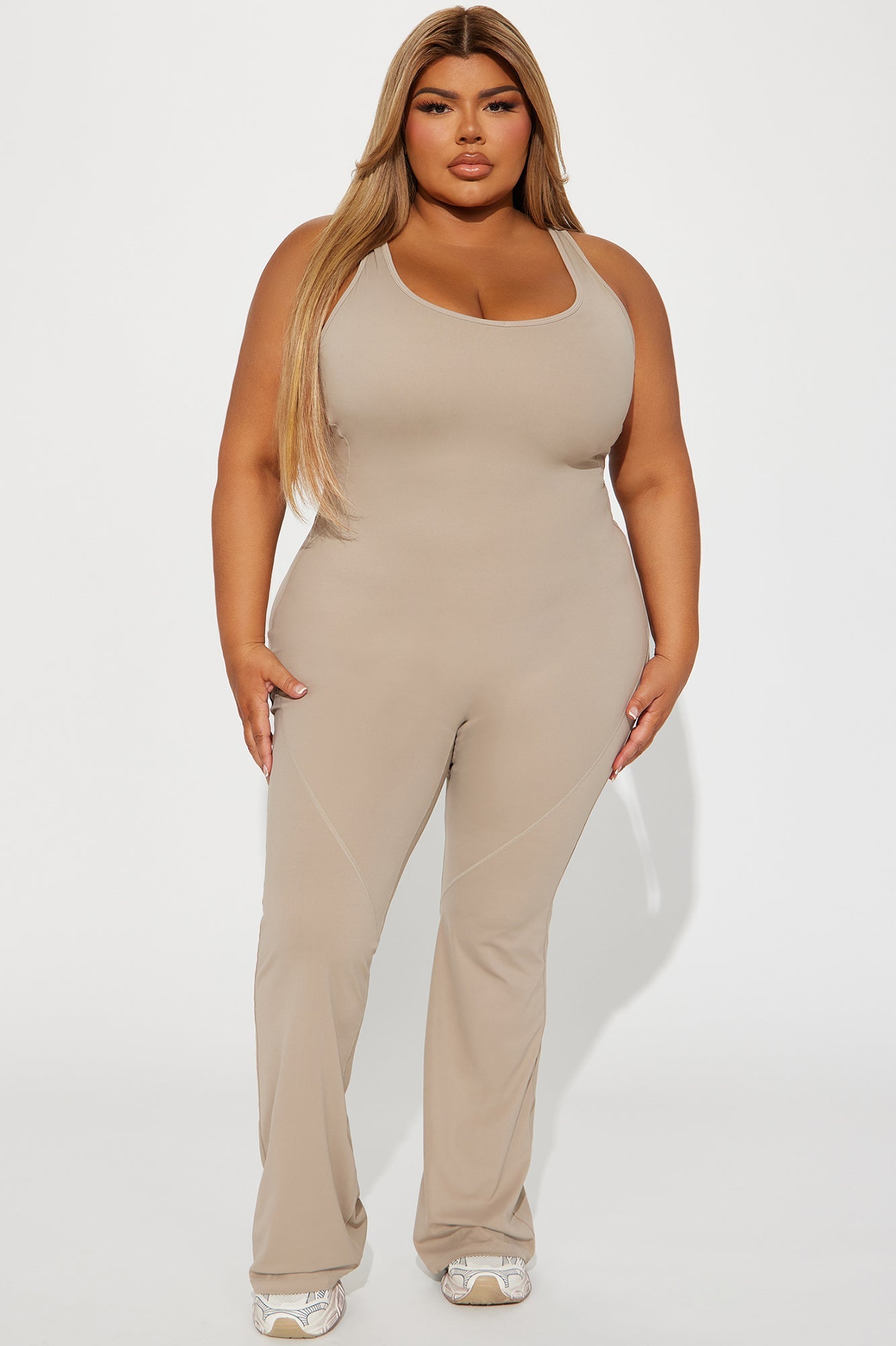 Let's Get It Active Jumpsuit - Taupe