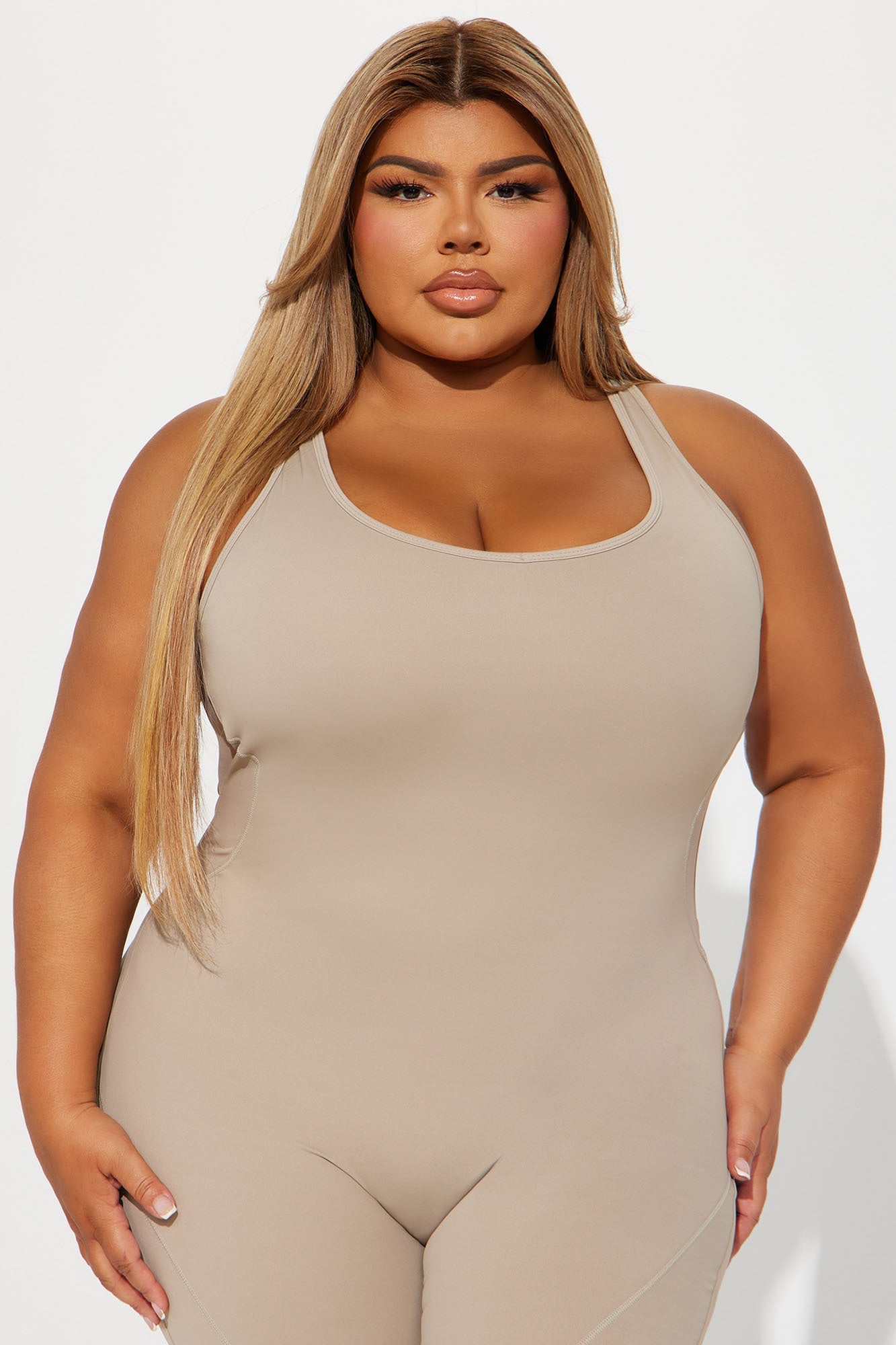 Let's Get It Active Jumpsuit - Taupe