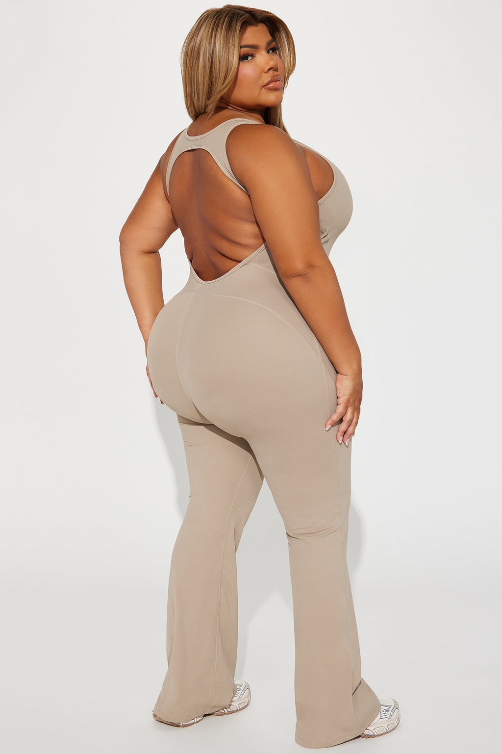 Let's Get It Active Jumpsuit - Taupe