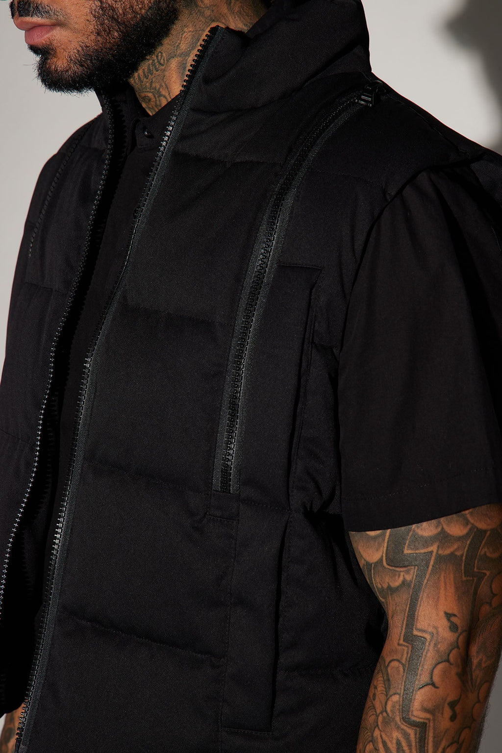 Lucid Cropped Zip Up Puffer Vest - Black