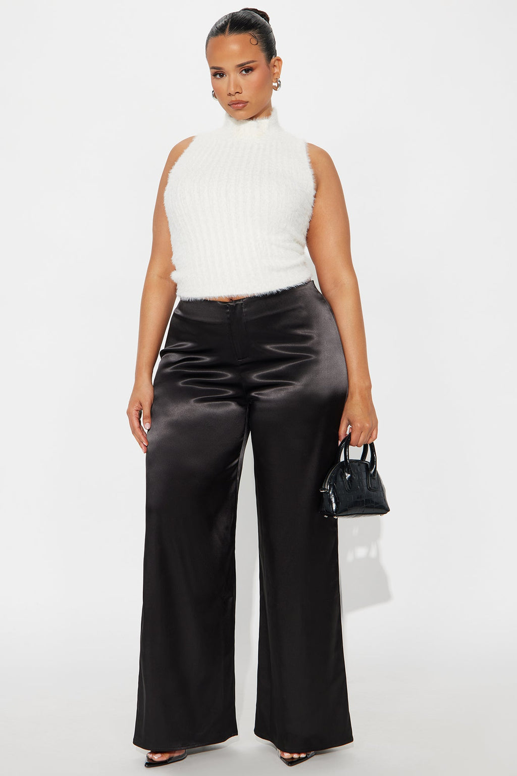 Major Moment Satin Wide Leg Pant 32″ - Black