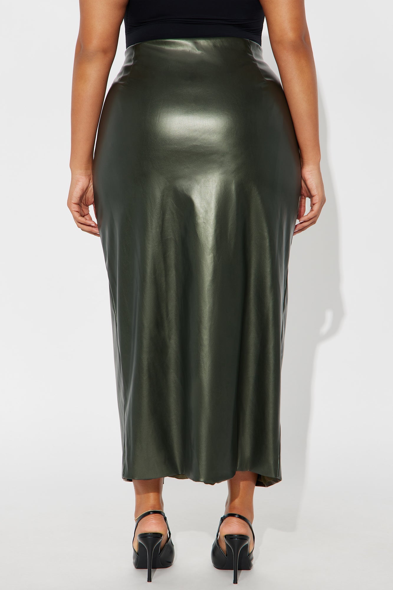 Not That Into You Faux Leather Maxi Skirt - Military Green
